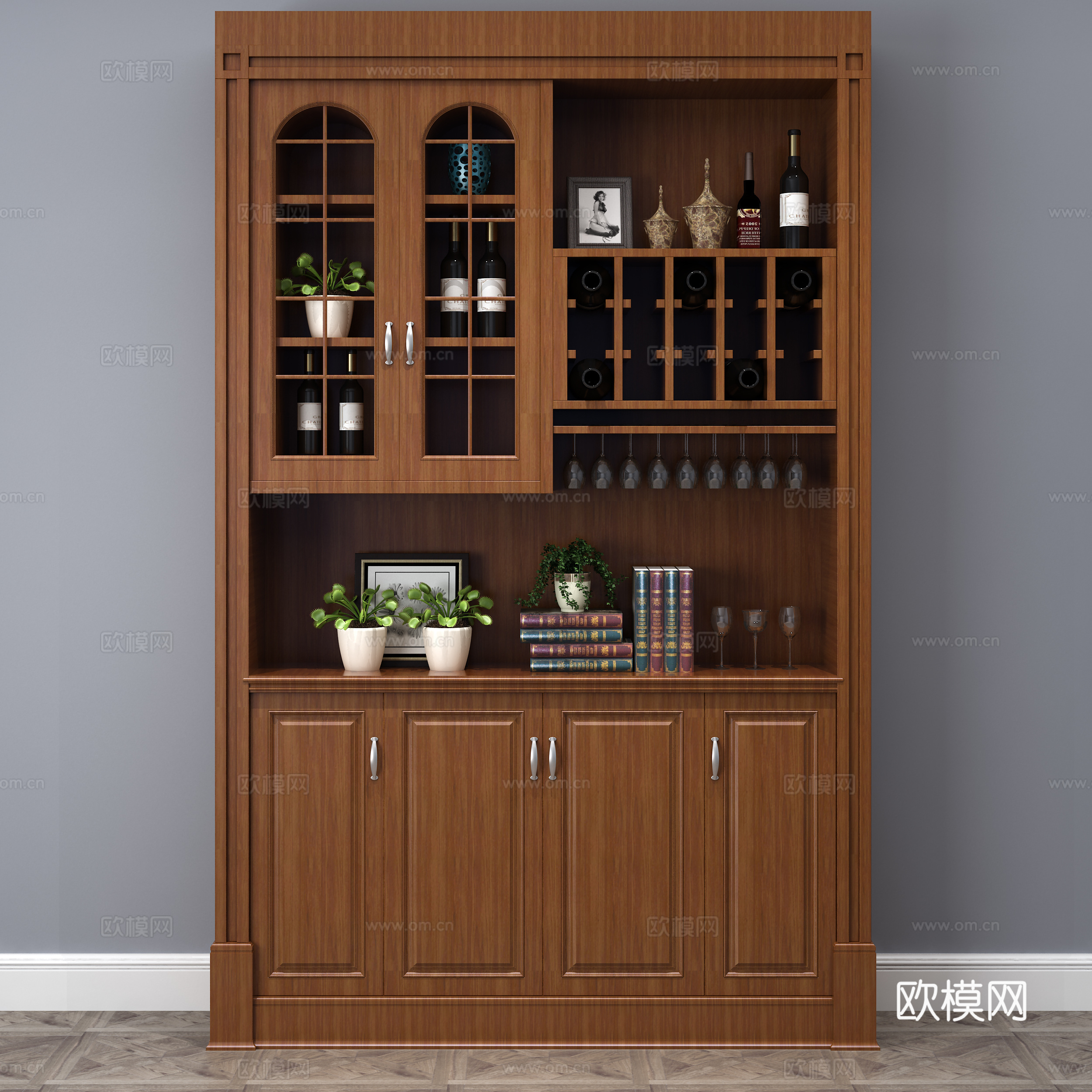 欧式古典酒柜 酒架 酒瓶3d模型下载