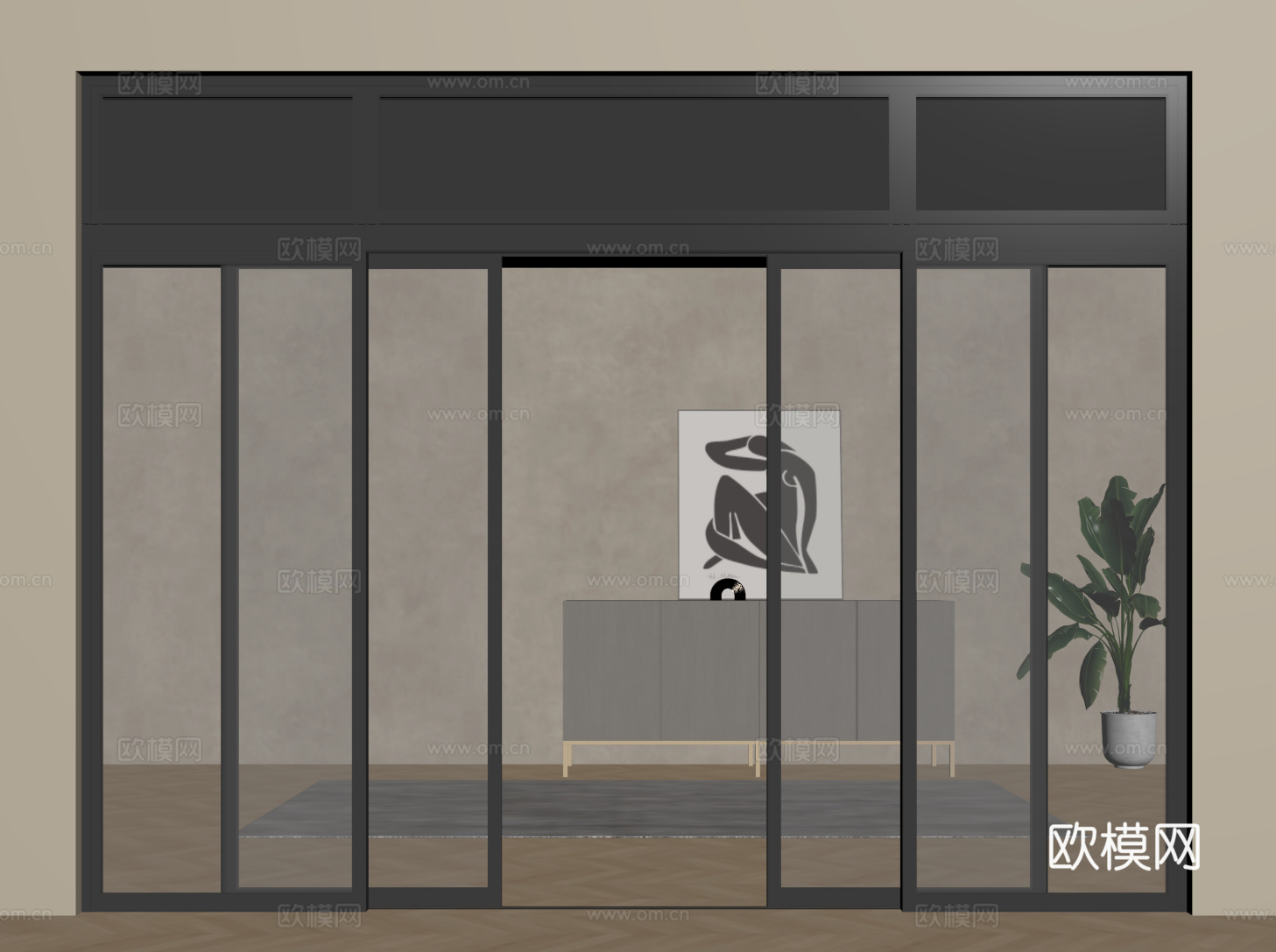 现代玻璃推拉门 长虹玻璃门 玻璃移门 折叠门su模型