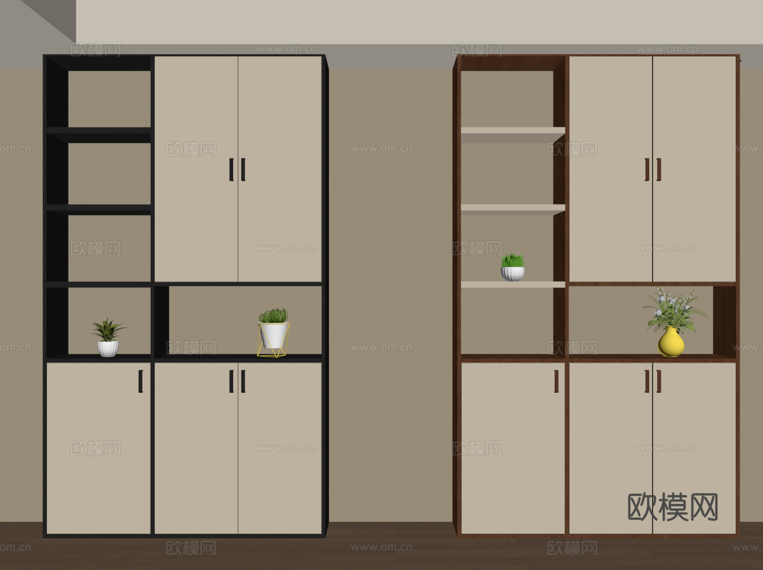 现代中古书柜 书架 置物柜su模型