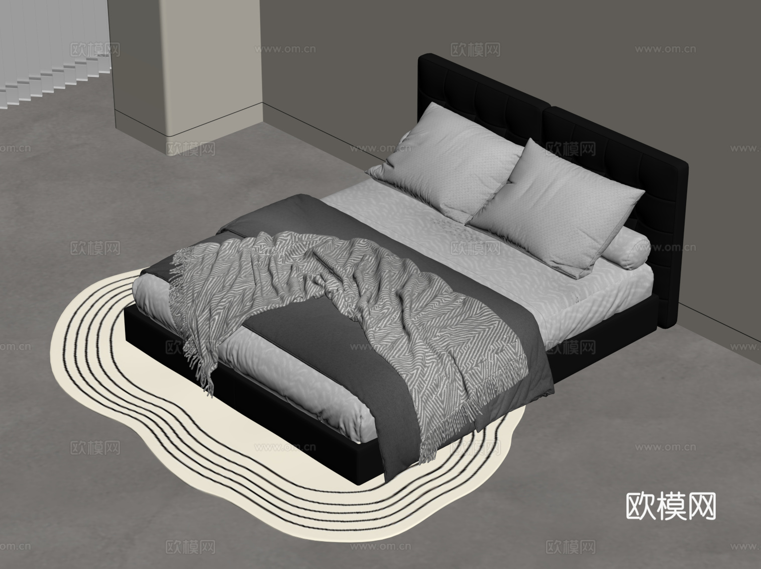 现代双人床su模型