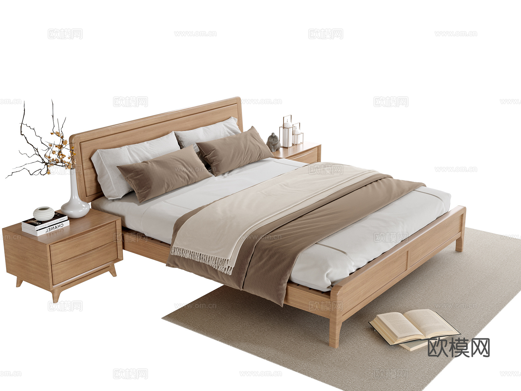 现代双人床 床头柜su模型