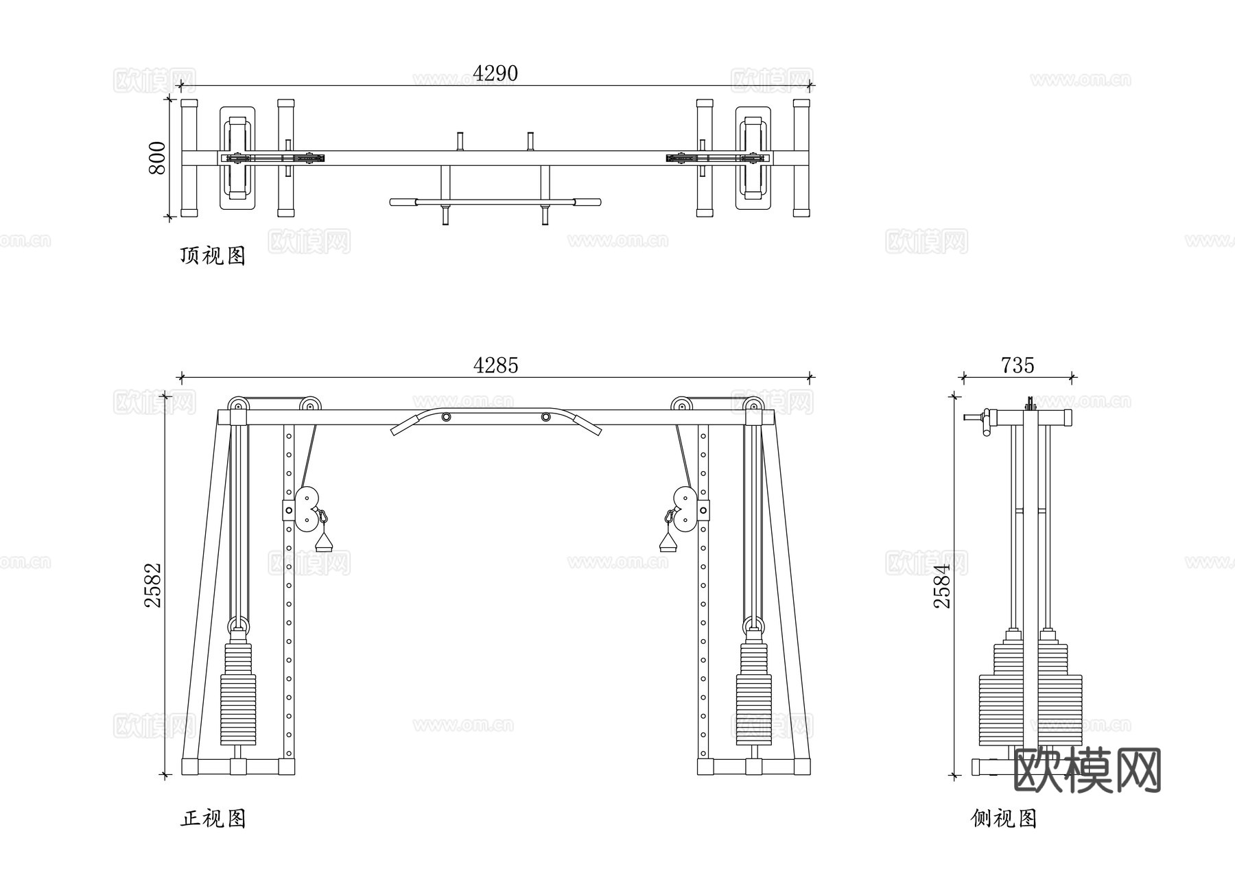 健身史密斯架 史密斯训练器 固定轨迹杠铃架 史密斯综合训练架cad施工图