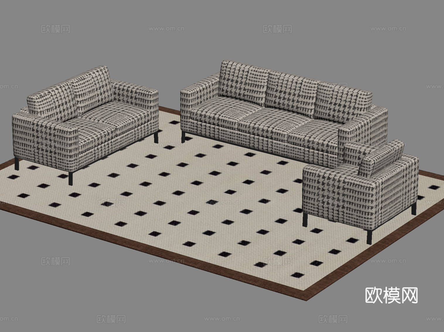 现代中古风多人沙发 沙发组合su模型