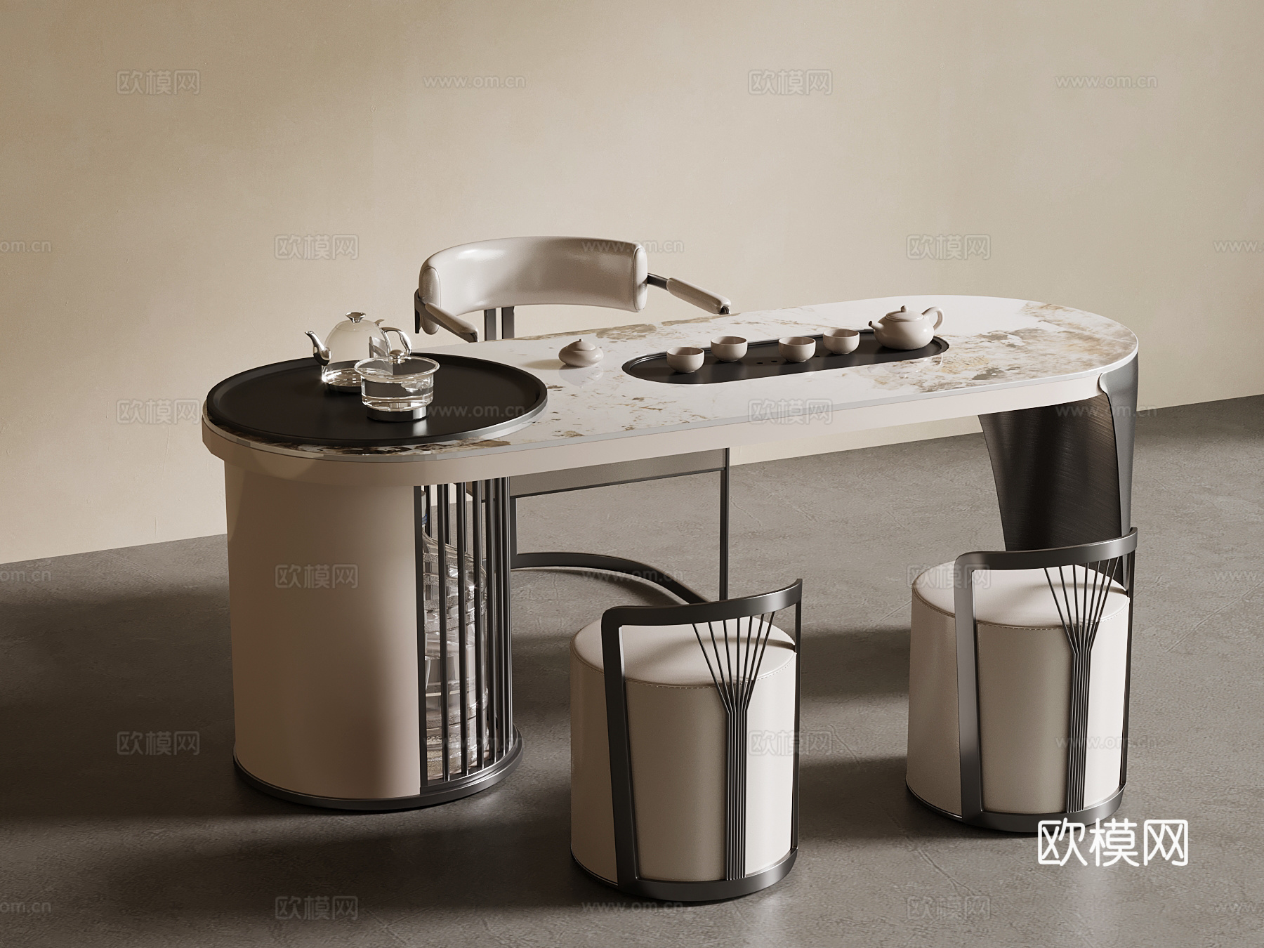 新中式茶台 茶叶柜su模型