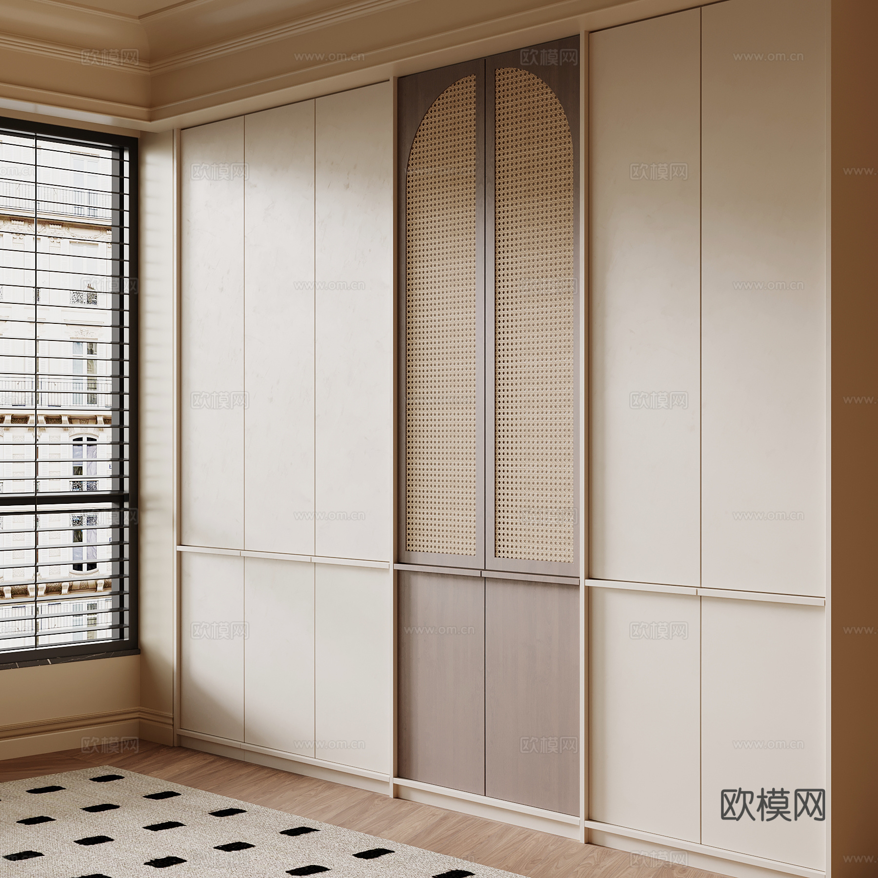 现代中古风衣柜su模型