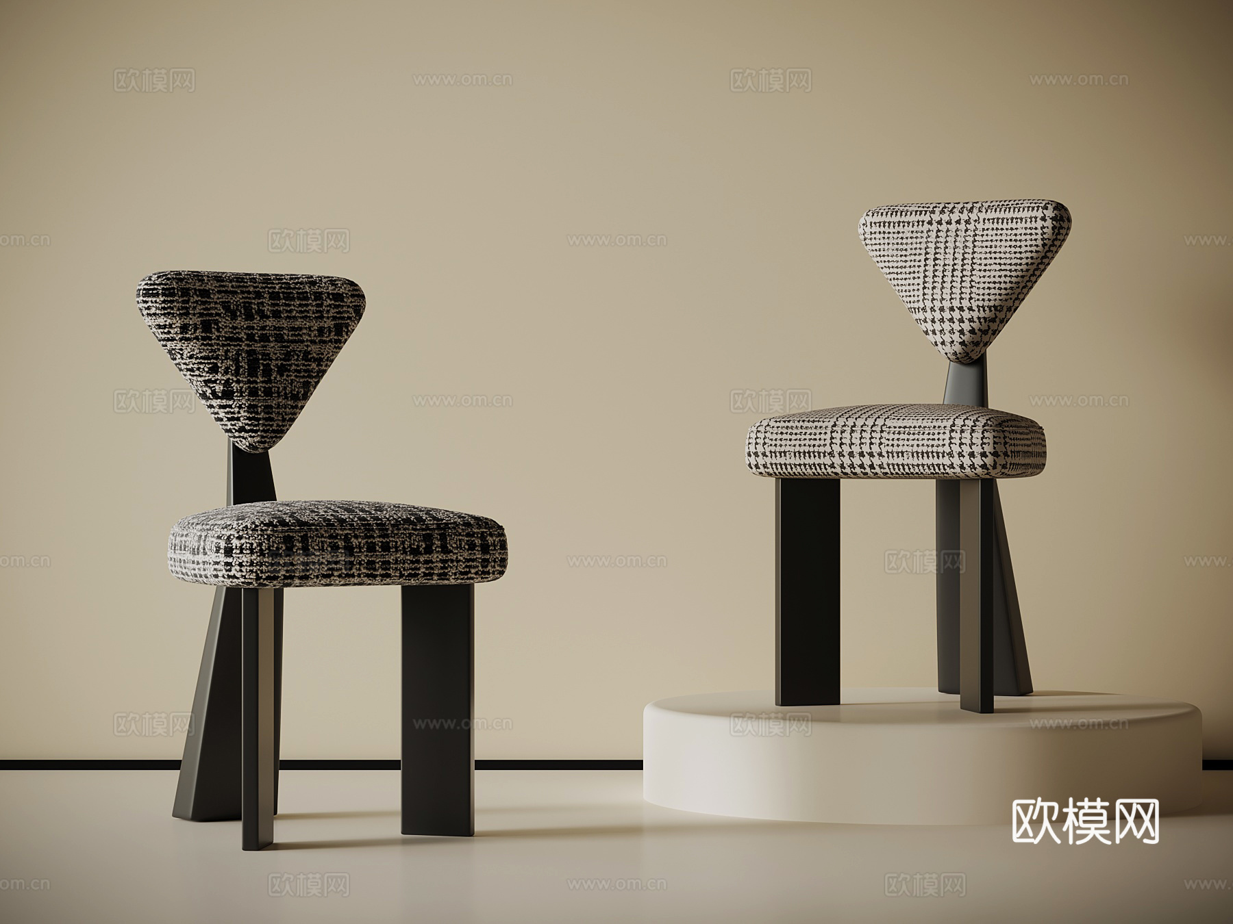 现代中古风餐椅 休闲椅su模型