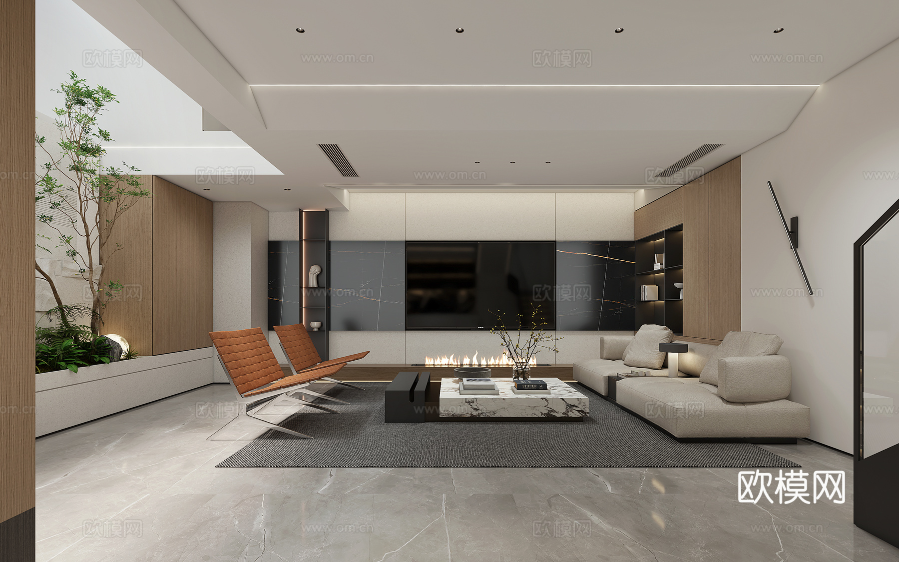 现代意式客厅  现代沙发 现代极简客厅 别墅客厅3d模型下载（渲染图3）