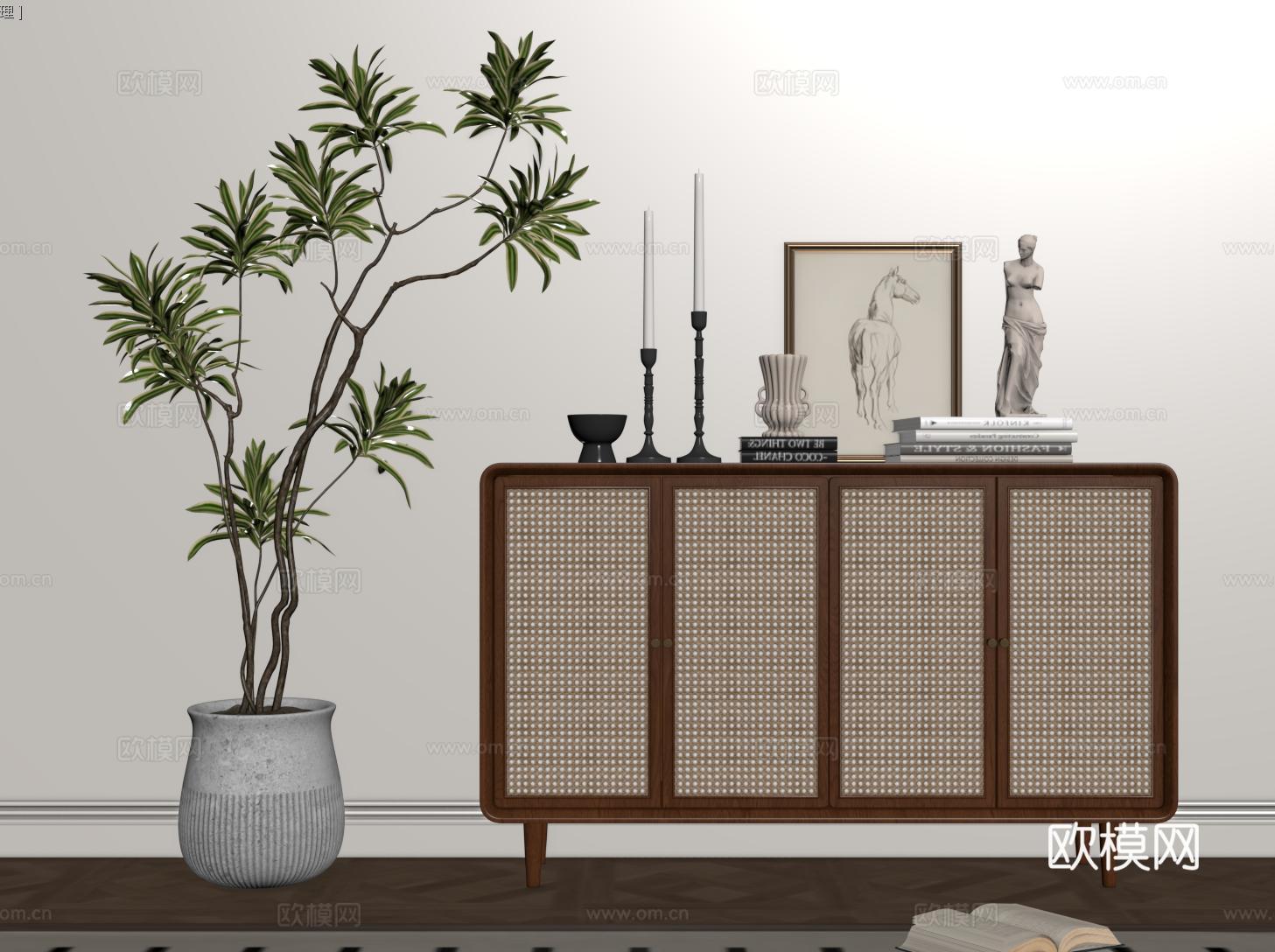 法式中古餐边柜 玄关柜 边柜 收纳储物柜 斗柜su模型