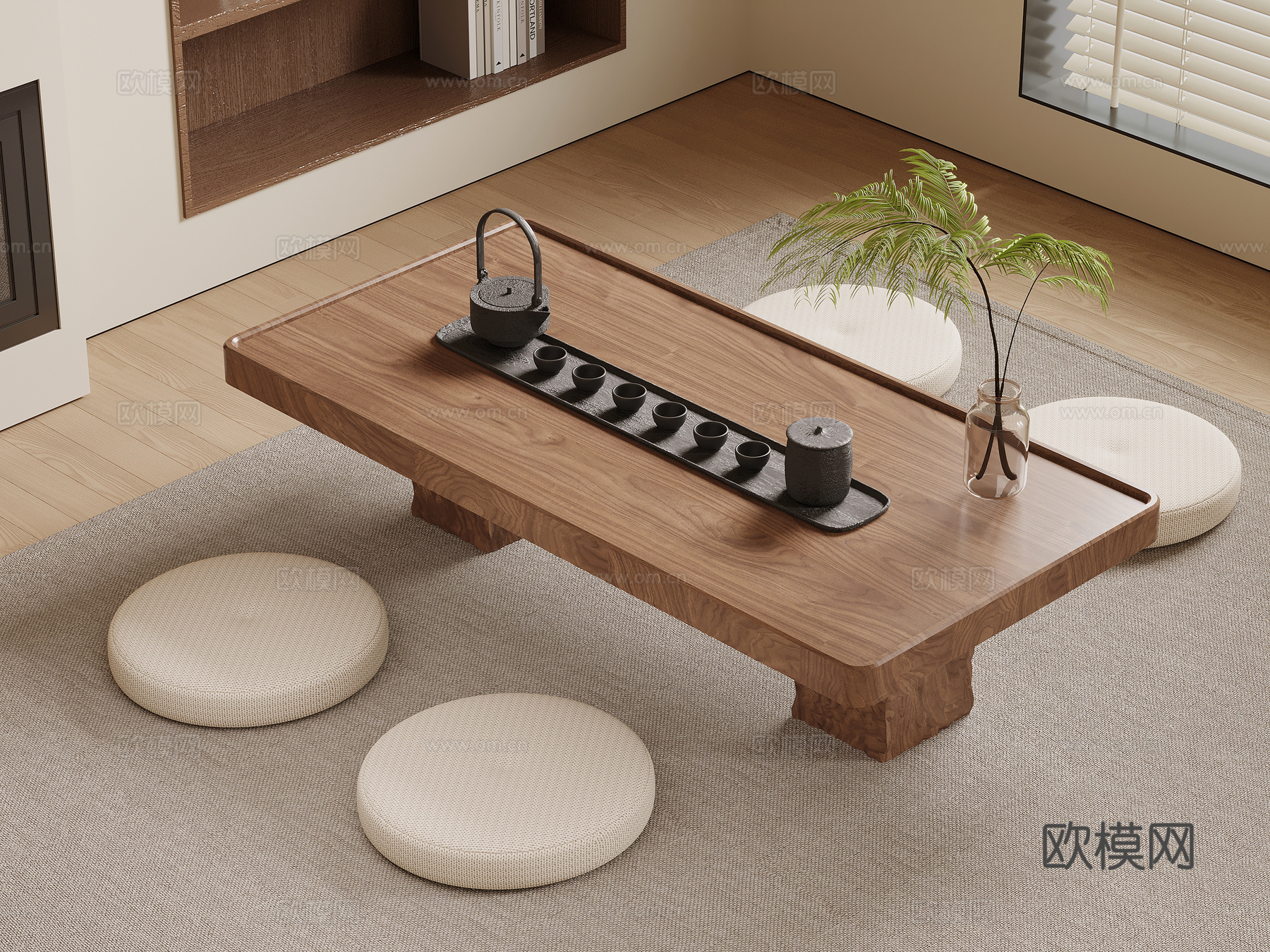 新中式茶桌椅 坐垫su模型