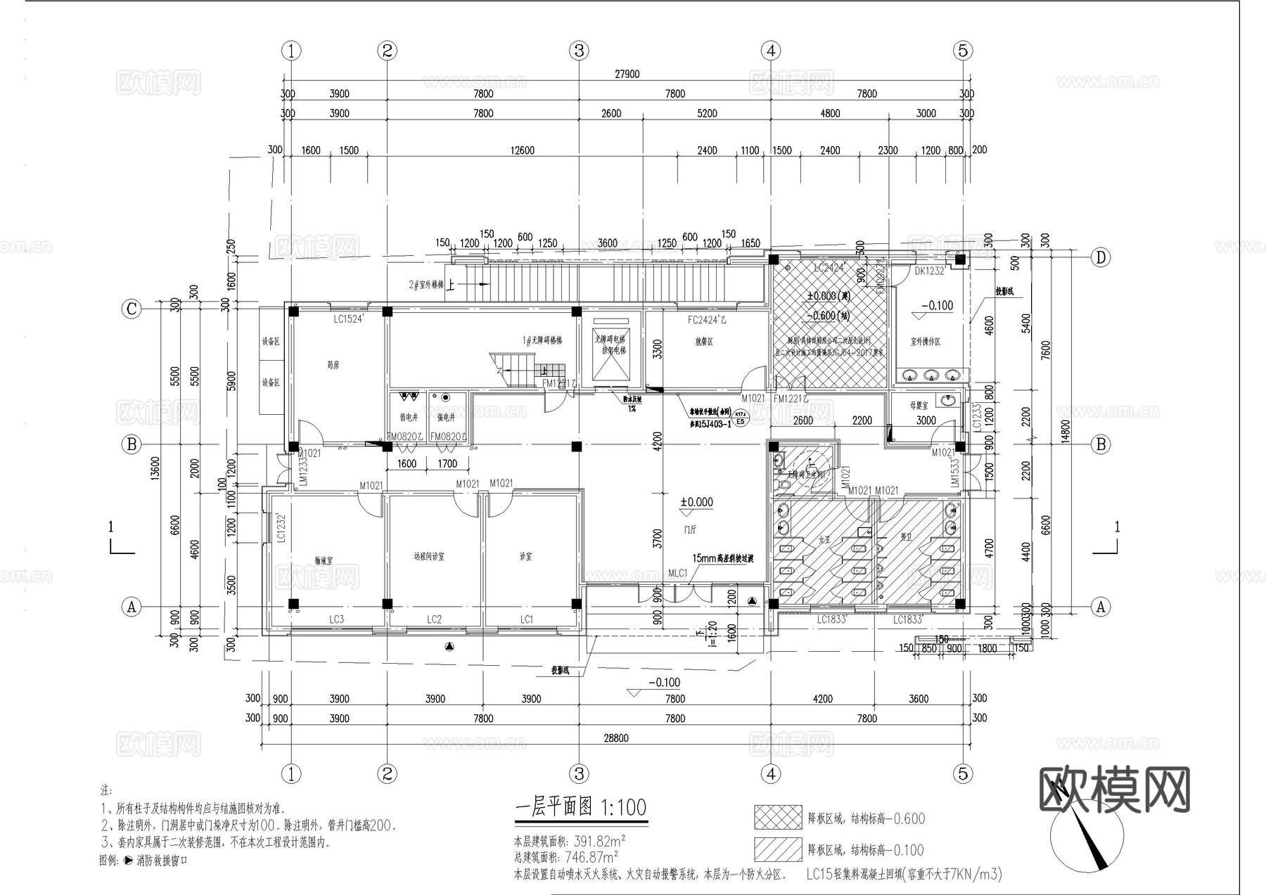 新中式新农村服务中心施工图cad施工图