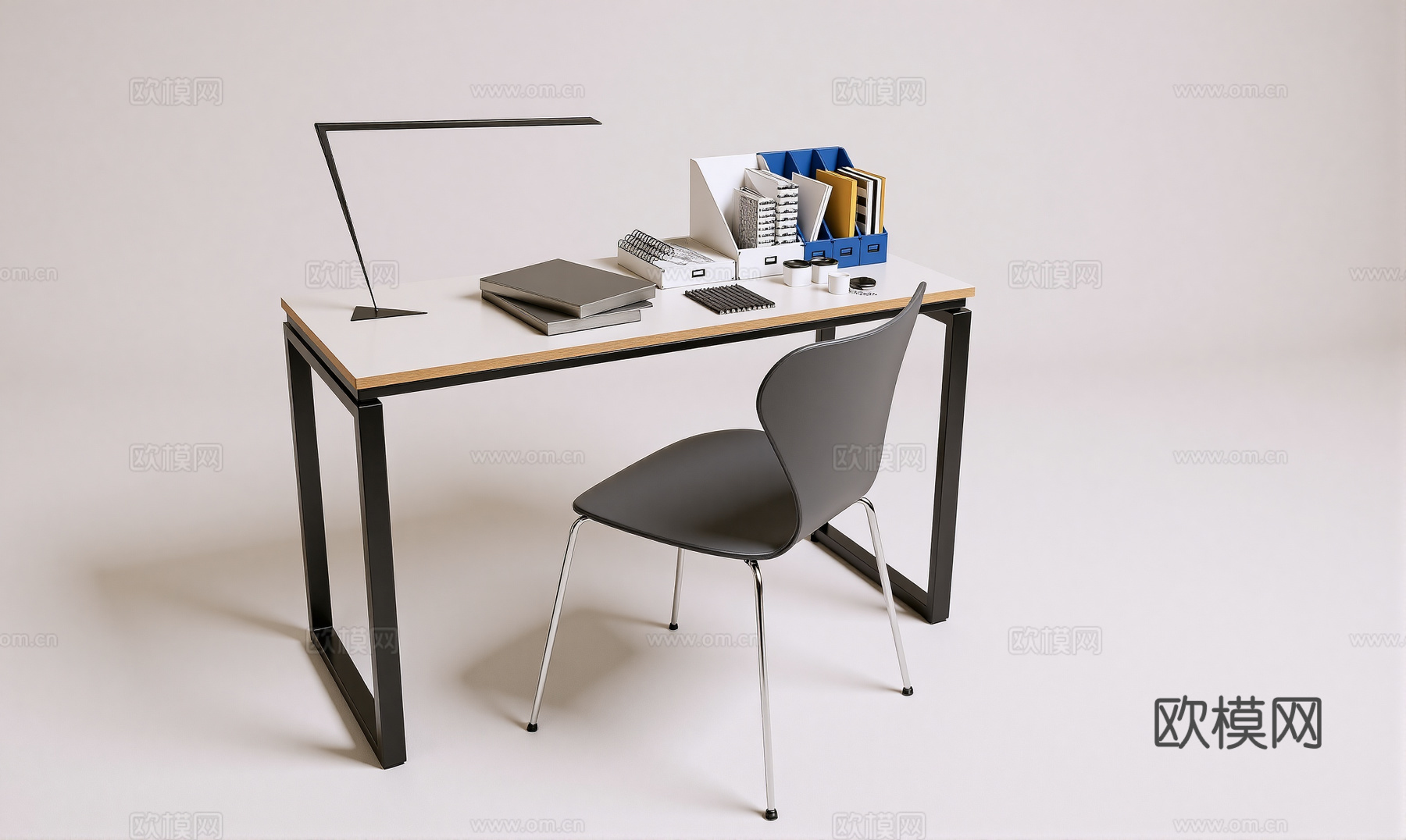 现代书桌椅 工作桌 书柜 摆件 书房su模型