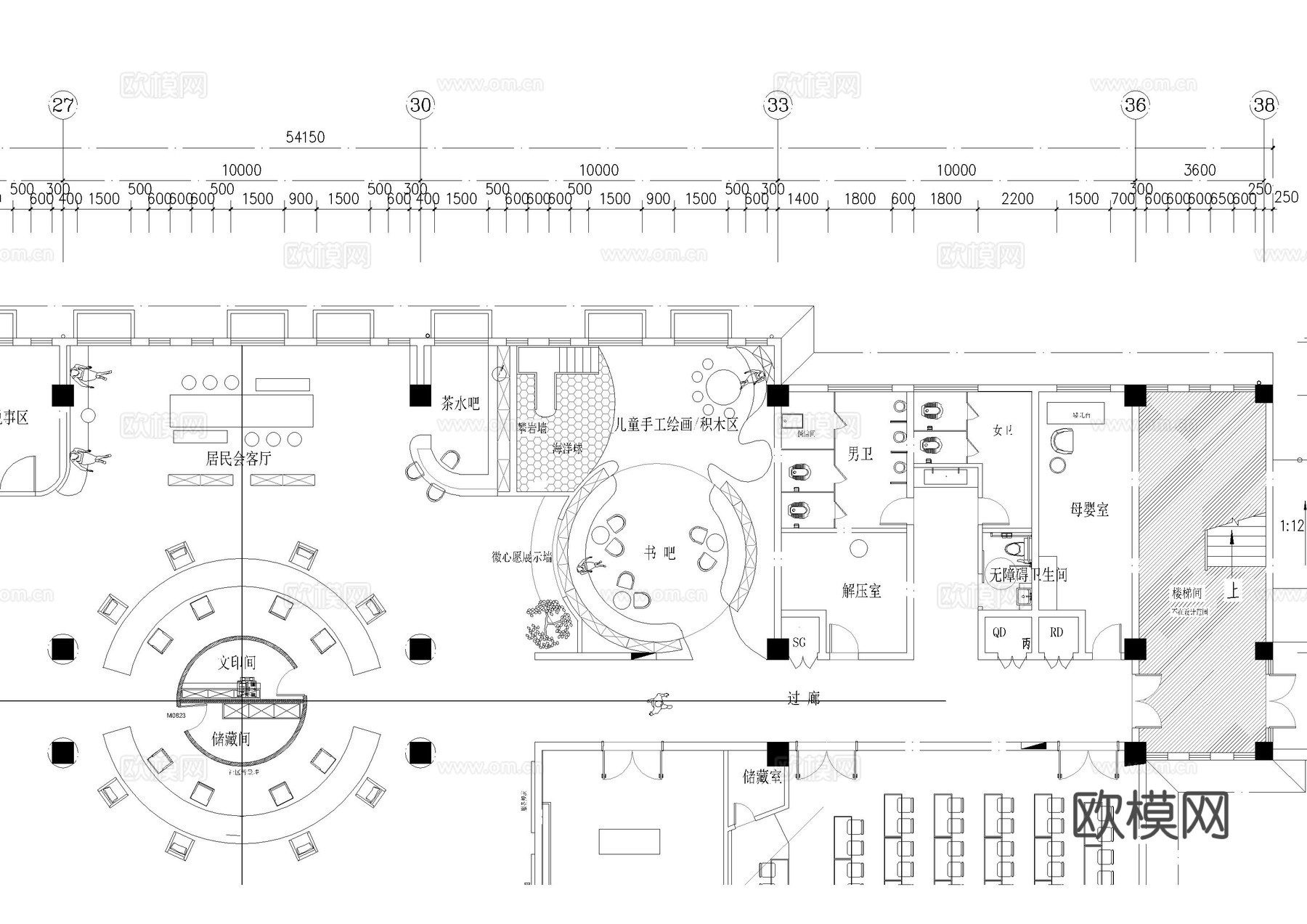 大型社区服务中心平面图cad施工图