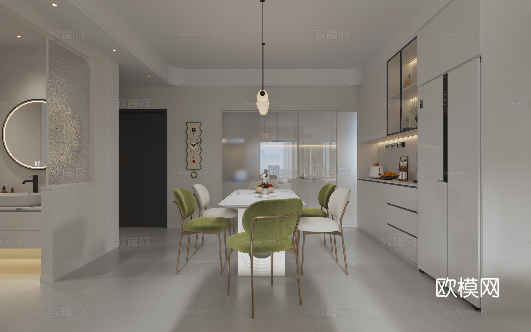 奶油风客餐厅3d模型下载（渲染图3）