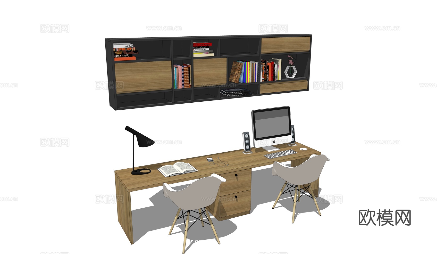 现代书桌椅su模型下载（渲染图2）