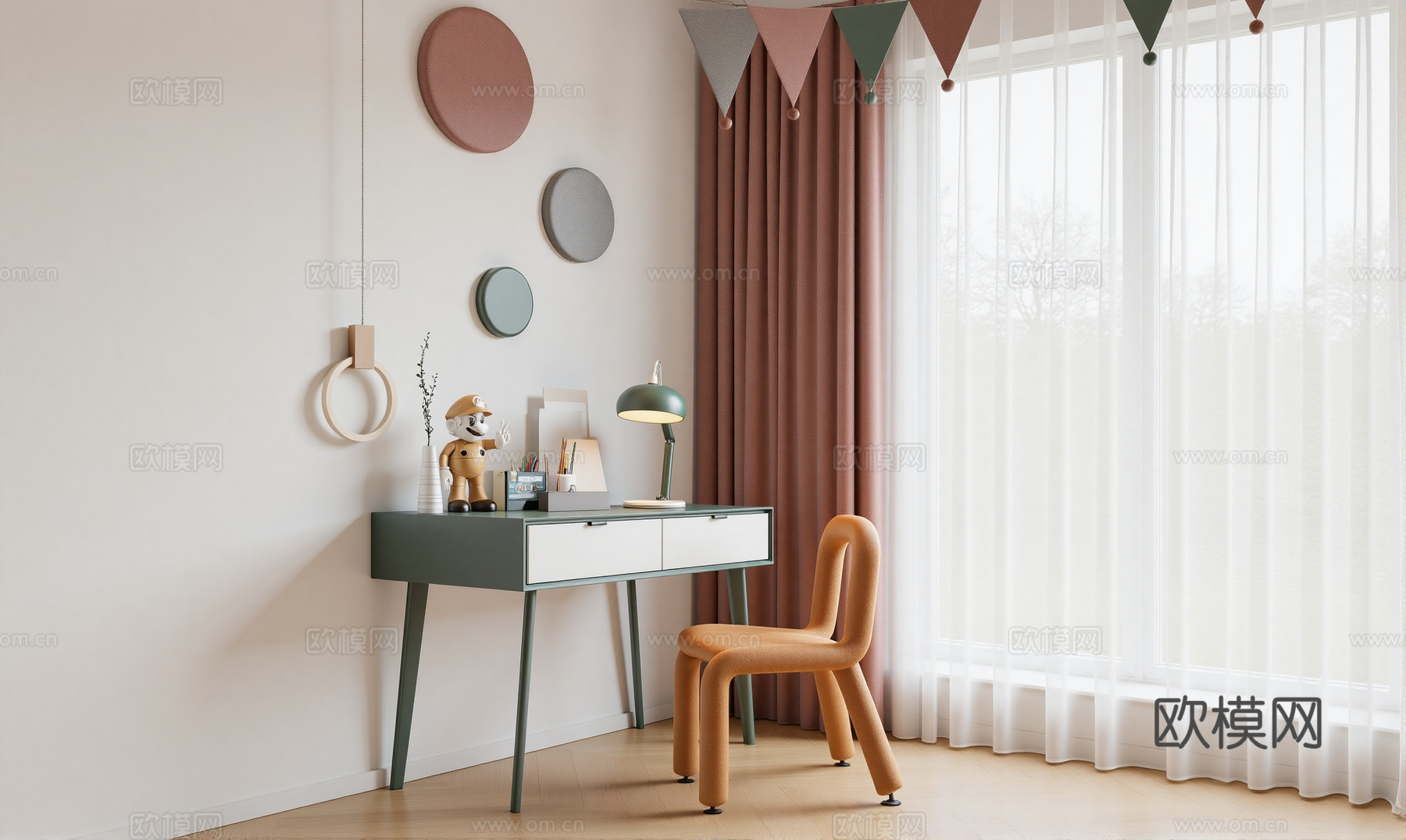 现代儿童书桌椅su模型