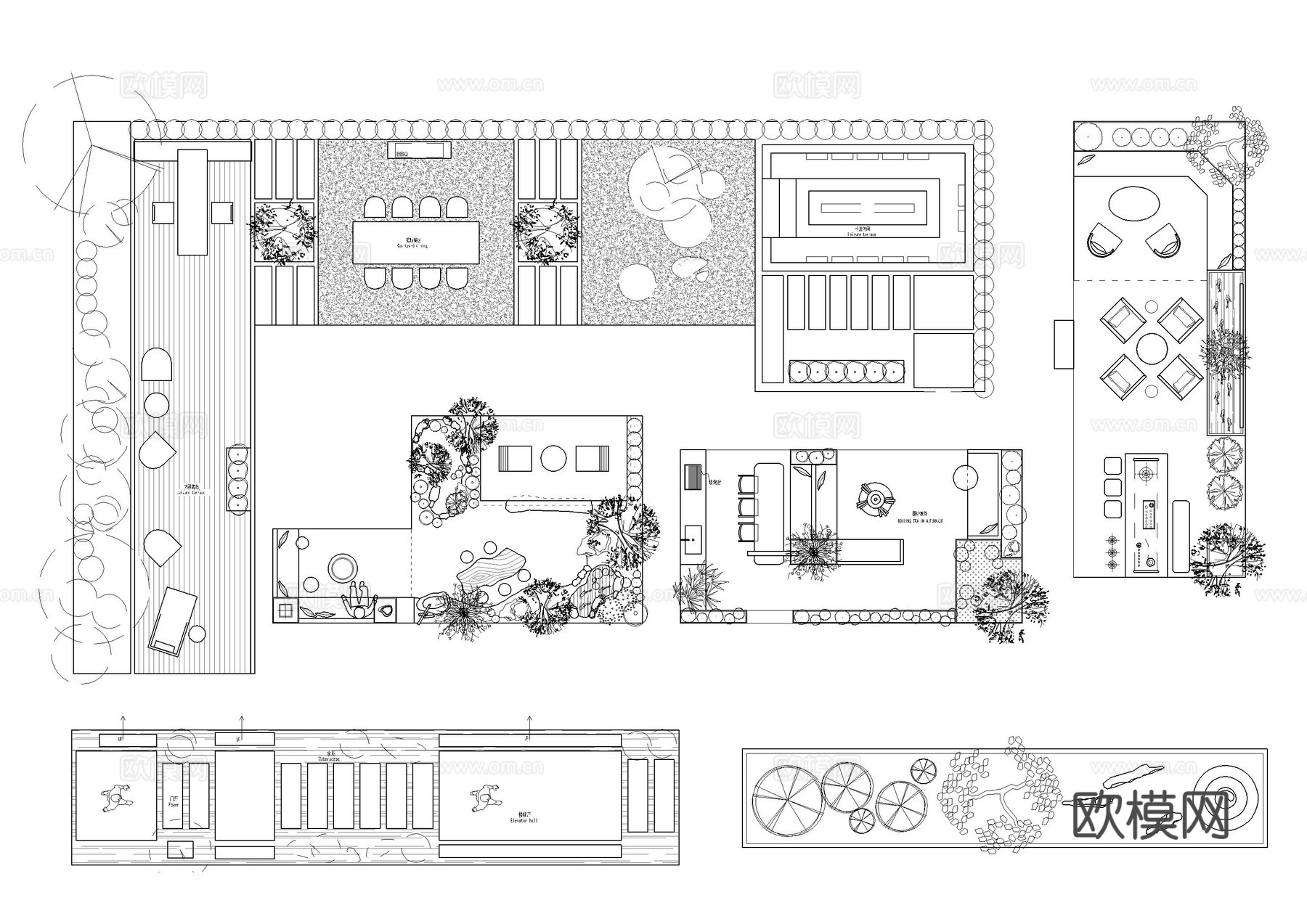 现代庭院花园景观平面图cad施工图