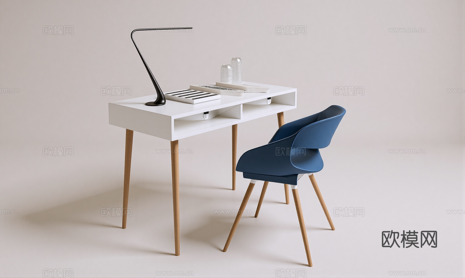 现代书桌椅 工作桌 书柜 摆件 书房su模型