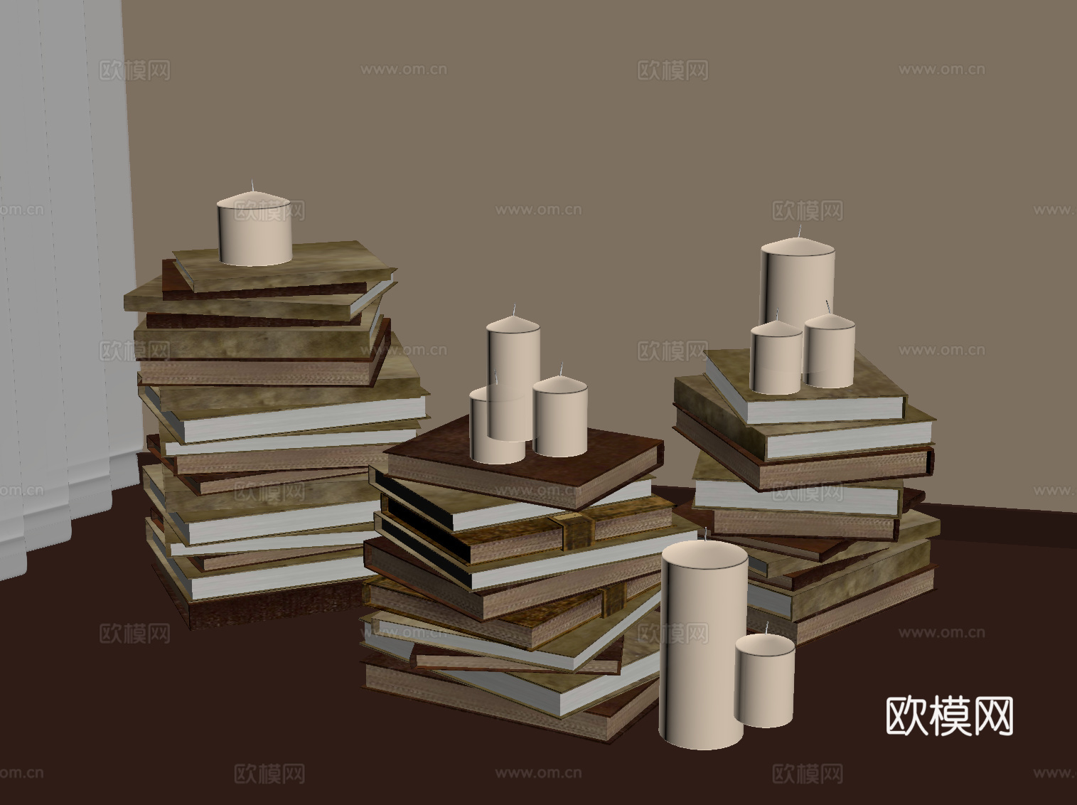 法式中古摆件 书籍 艺术装饰 蜡烛su模型