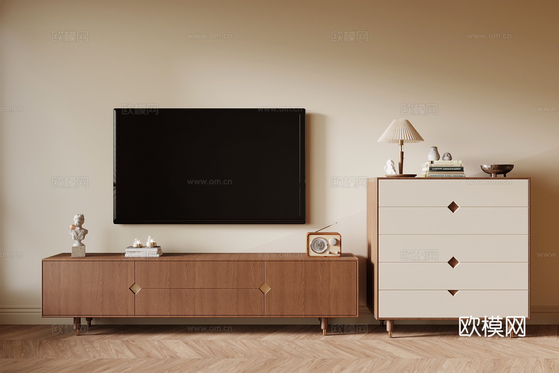中古风电视柜 边柜 矮柜su模型