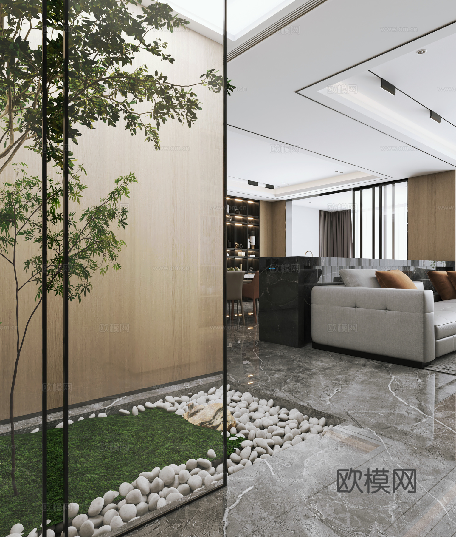 意式客餐厅厨房玄关3d模型下载（渲染图7）