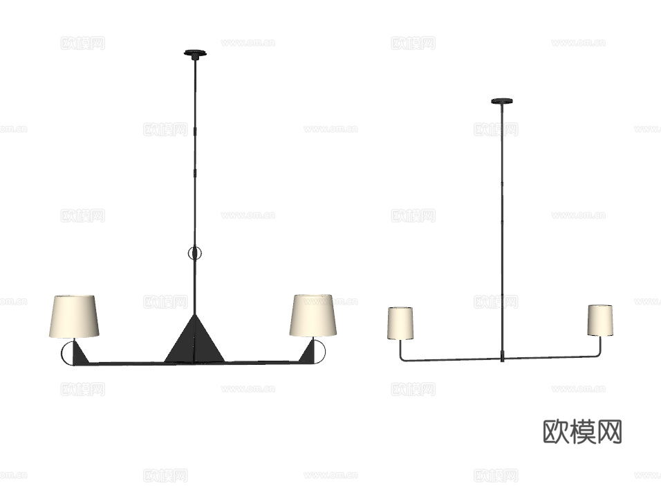 美式线型吊灯 餐厅线型吊灯 餐厅吊灯 金属吊灯 铁艺吊灯su模型