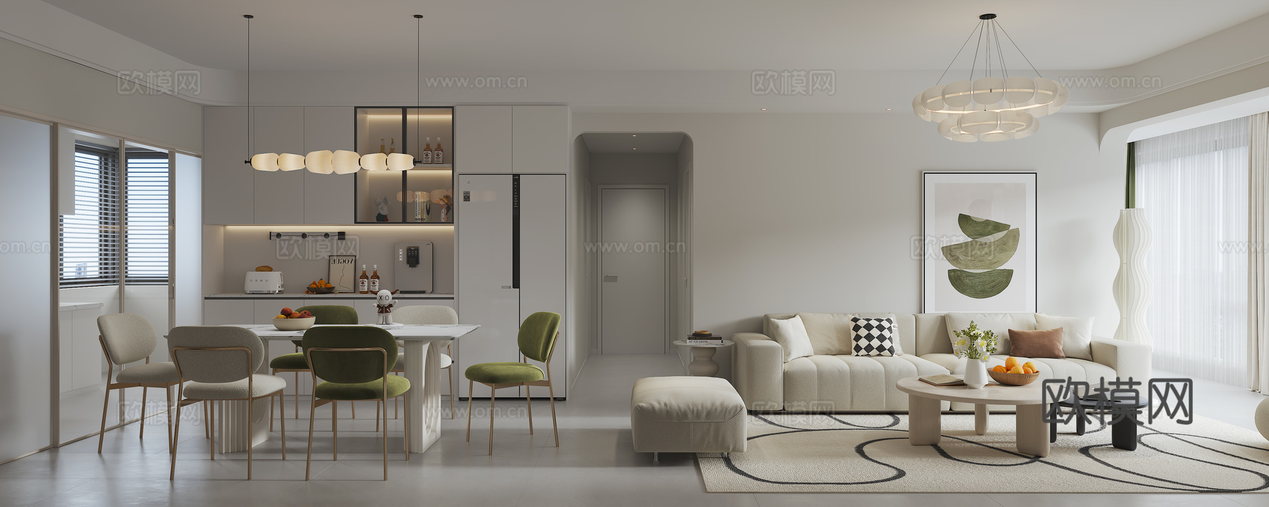 奶油风客餐厅3d模型下载（渲染图5）