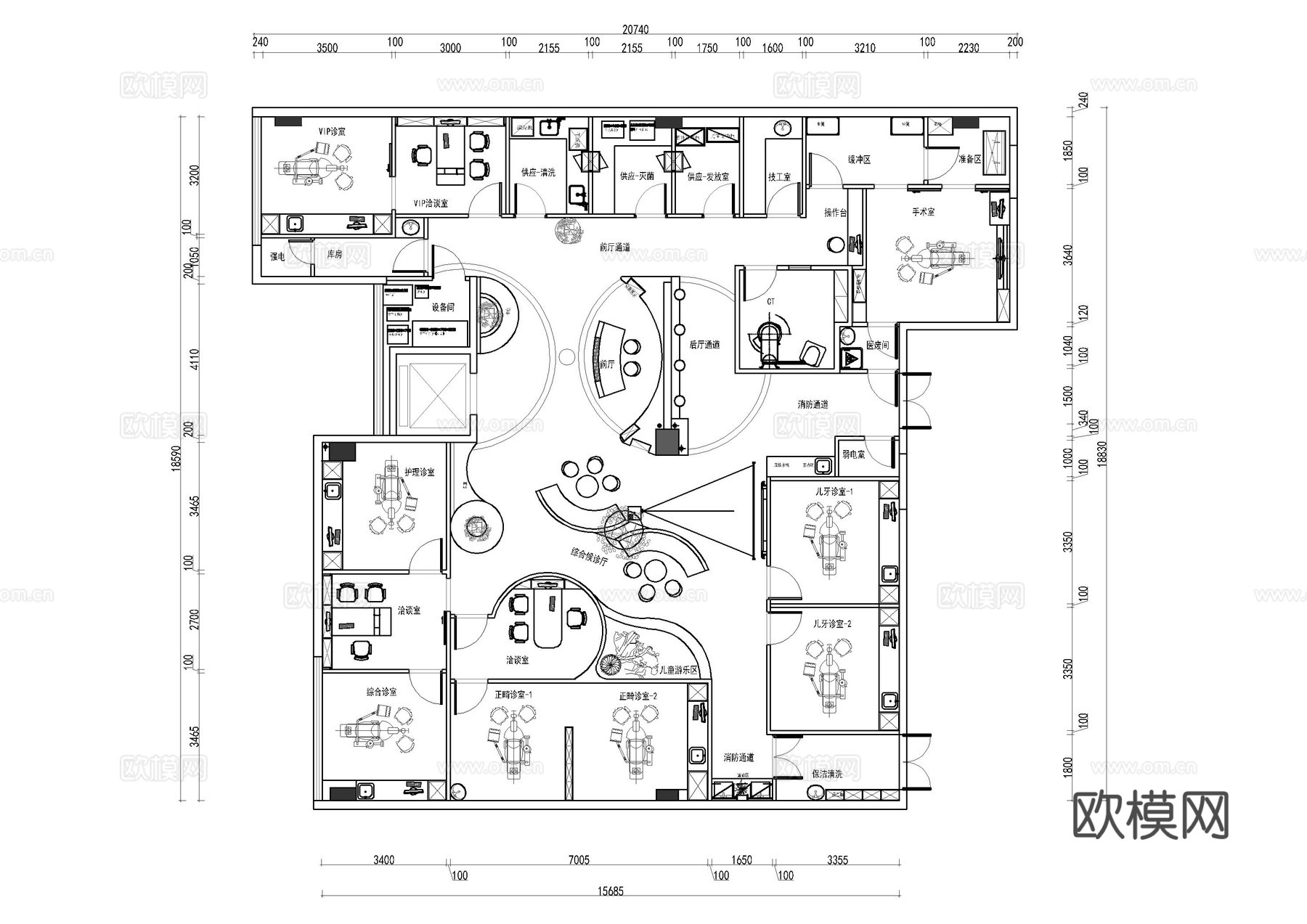 师大牙科口腔医院平面施工图cad施工图