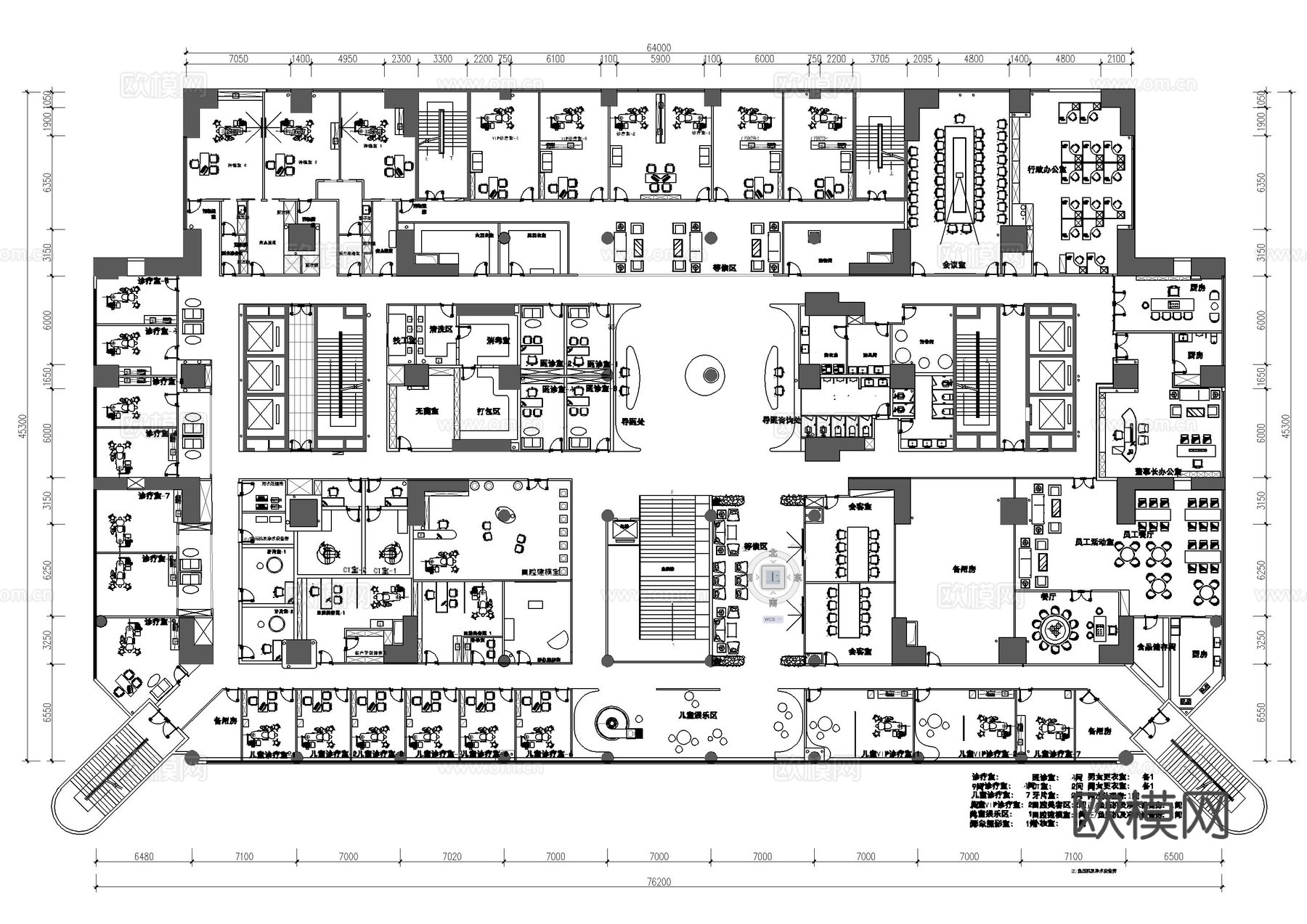 大型牙科口腔医院平面方案图cad施工图