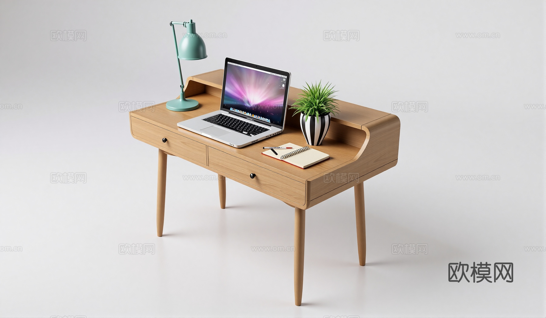 现代书桌椅 工作桌 书柜 摆件 书房su模型