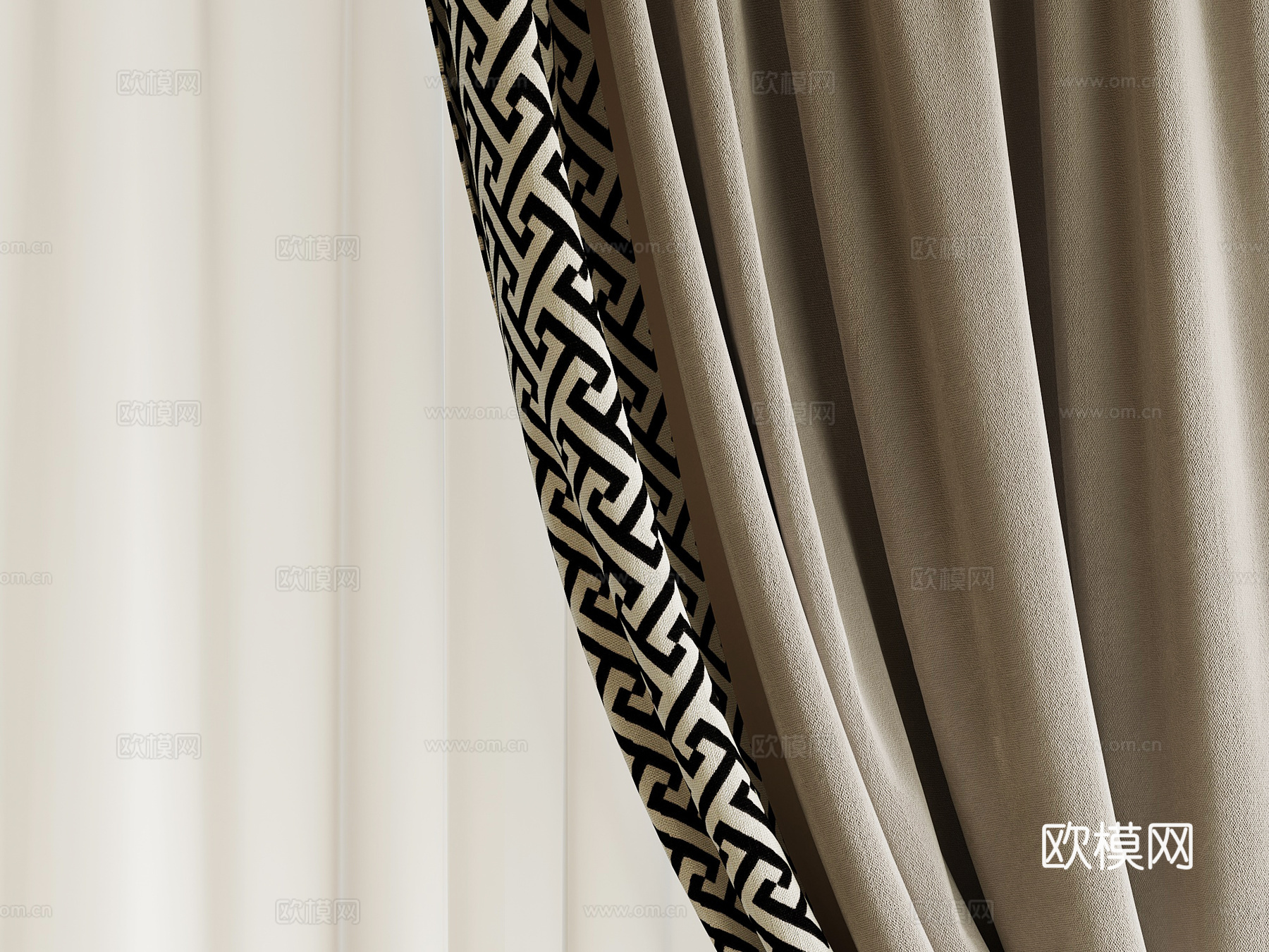 现代窗帘 纱帘 布帘su模型