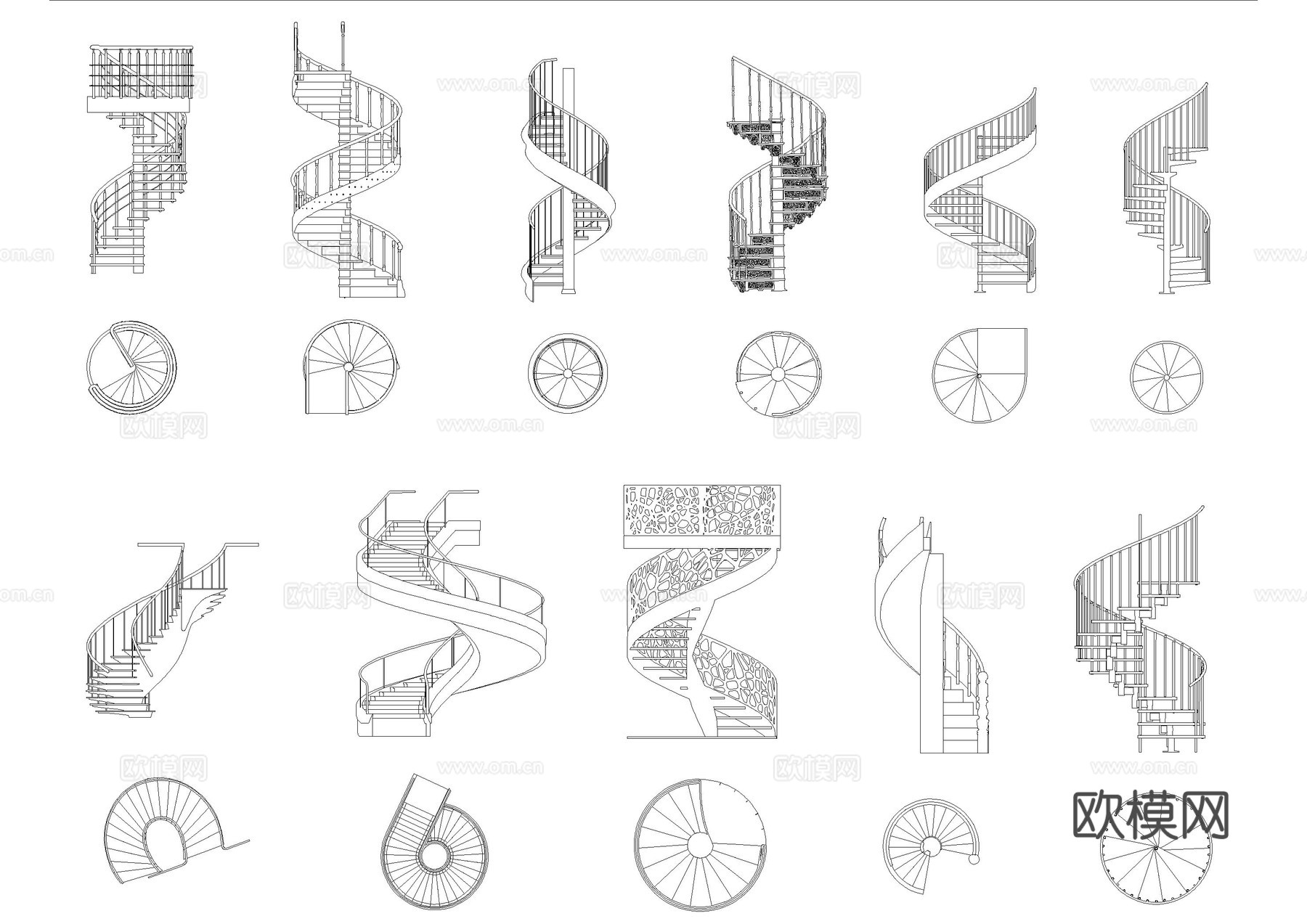 旋转楼梯异型楼梯CAD图库cad施工图