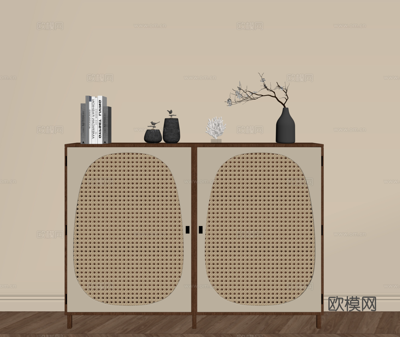 中古风餐边柜 边柜 矮柜 储物柜su模型