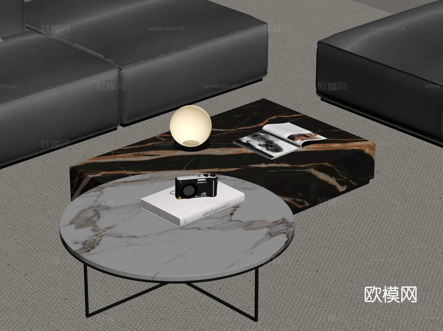 现代意式茶几 大理石茶几su模型