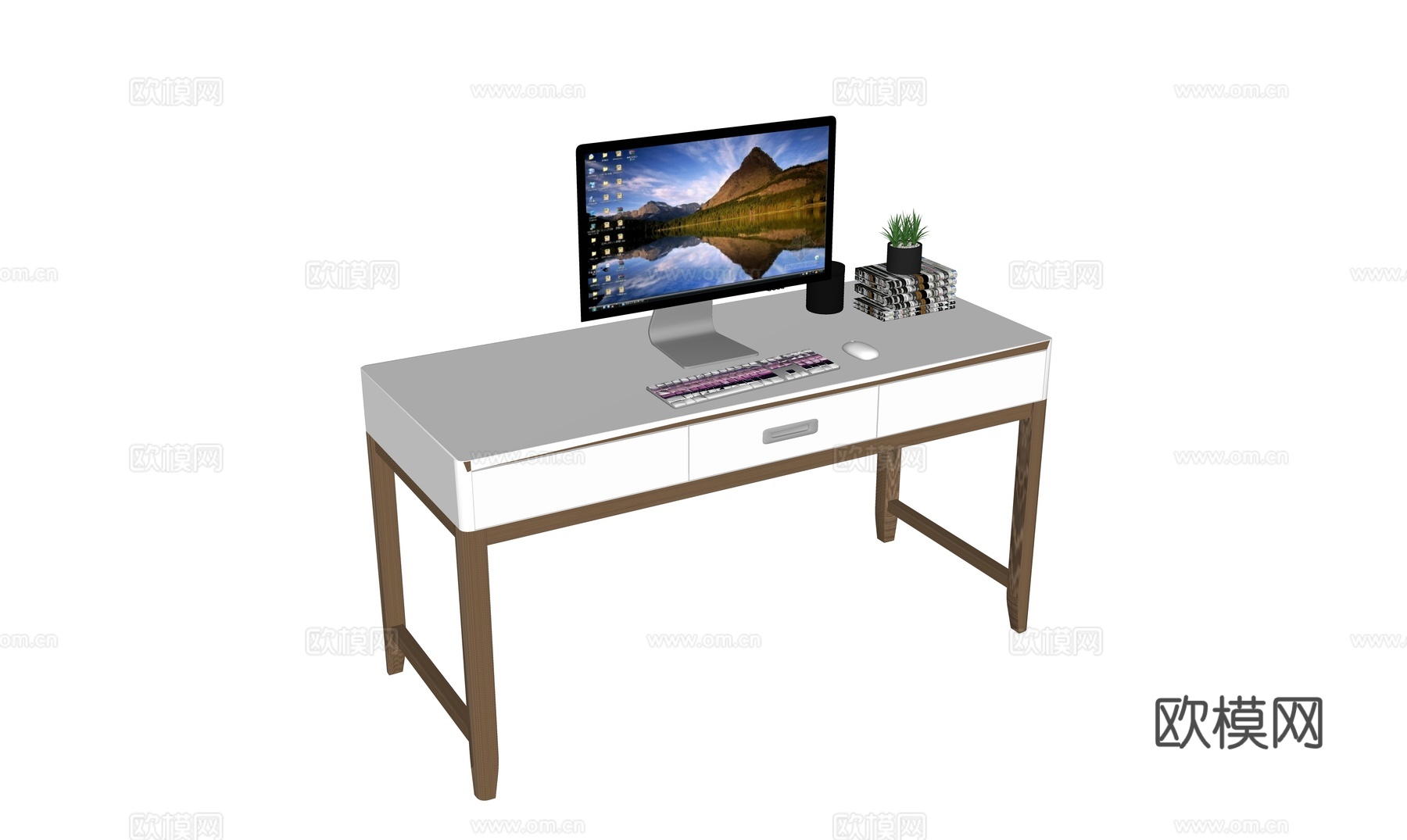 现代书桌椅 工作桌 书柜 摆件 书房su模型