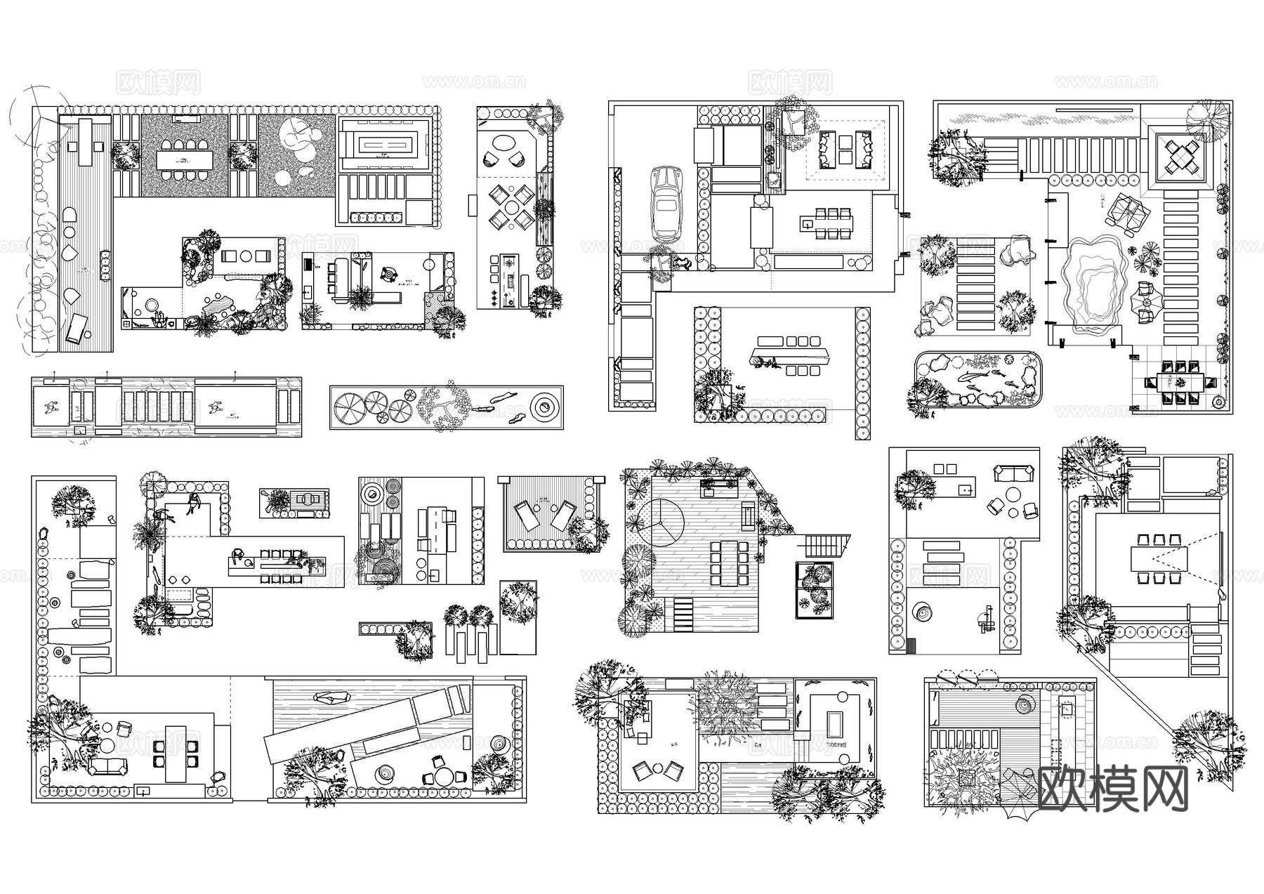 现代庭院花园景观平面图cad施工图