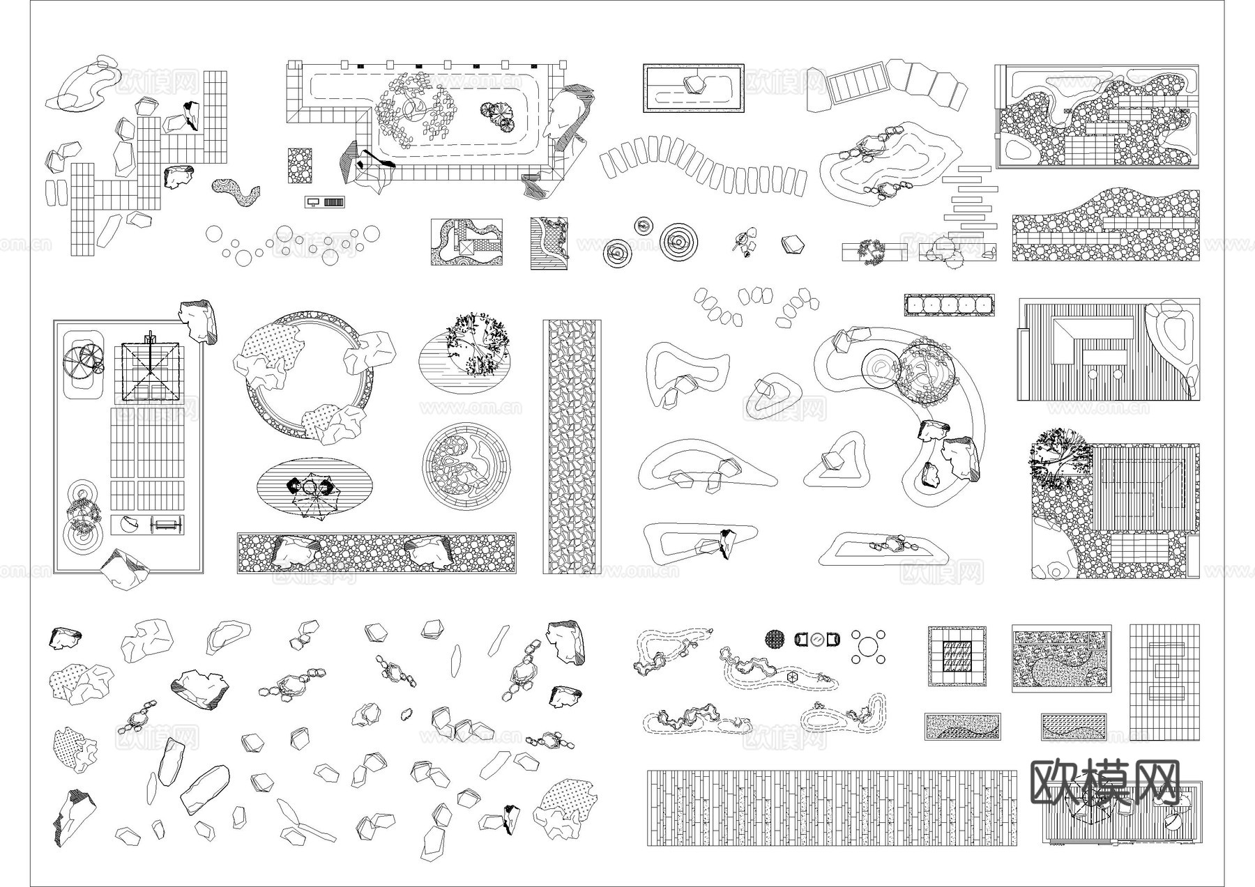 庭院日式枯山水景观小品cad图块cad施工图