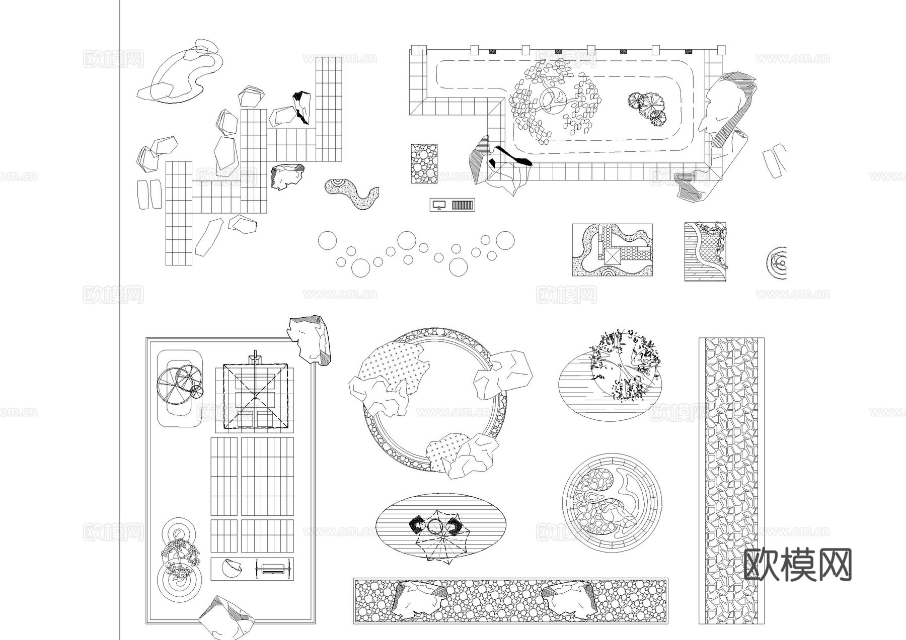 庭院日式枯山水景观小品cad图块cad施工图