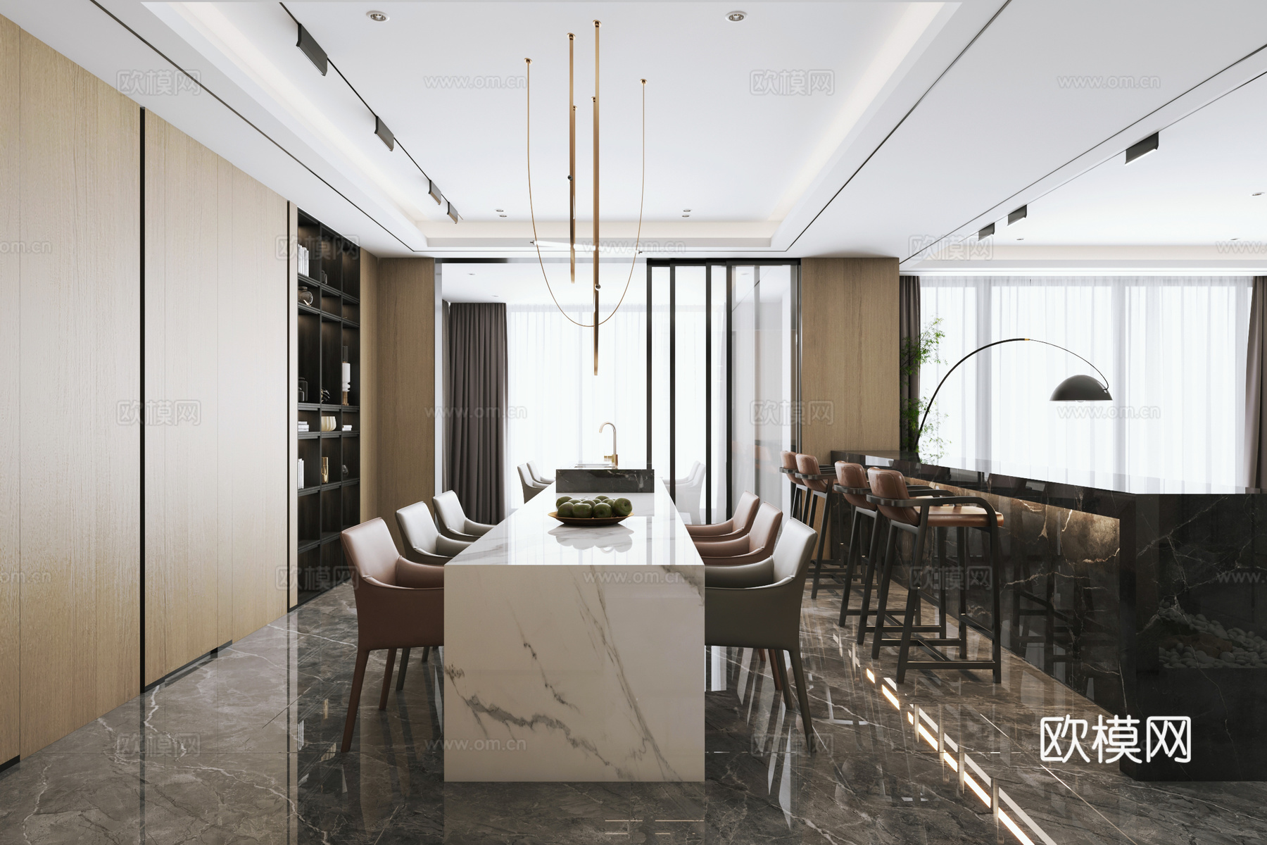 意式客餐厅厨房玄关3d模型下载（渲染图5）