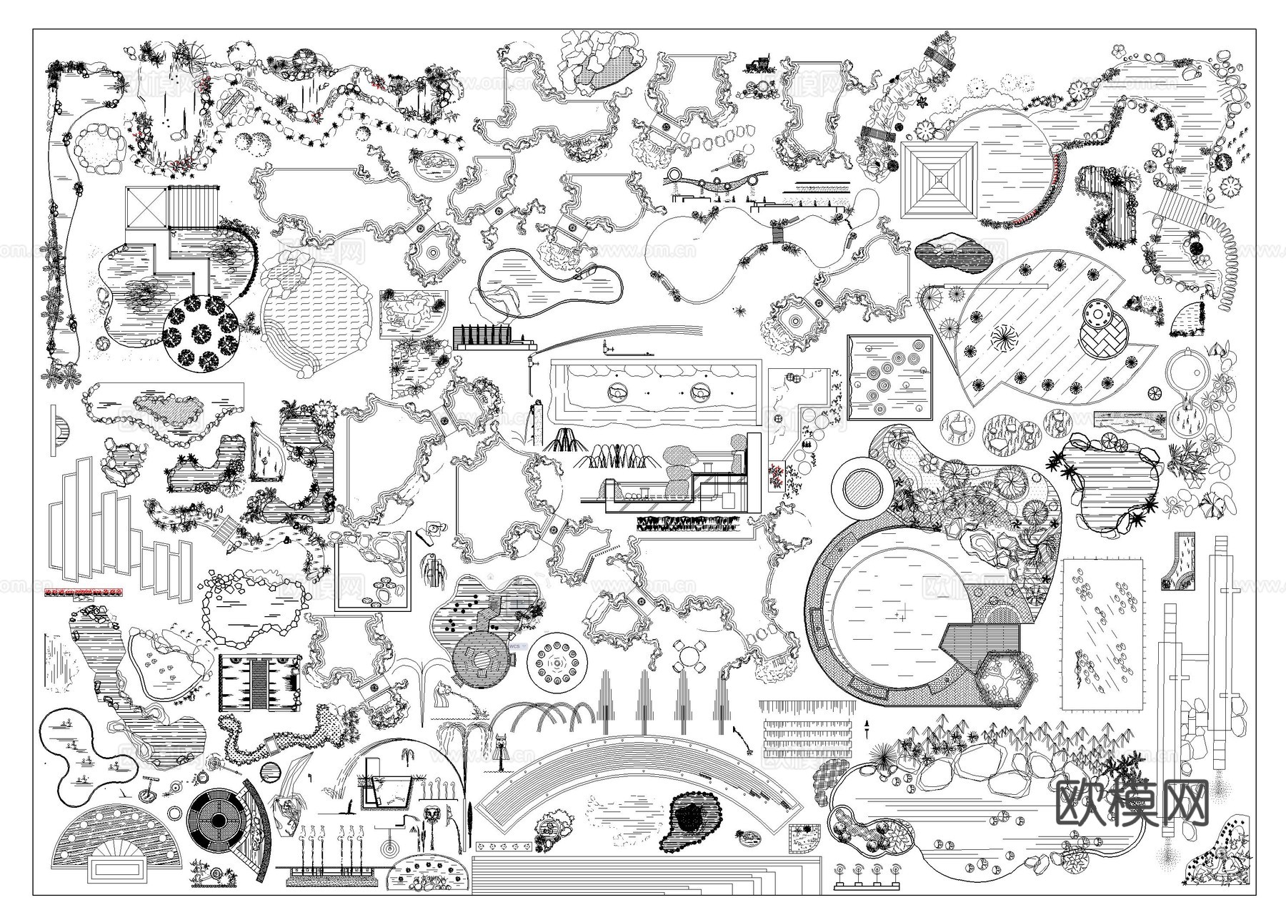 花园枯山水水系景观小品cad图块cad施工图