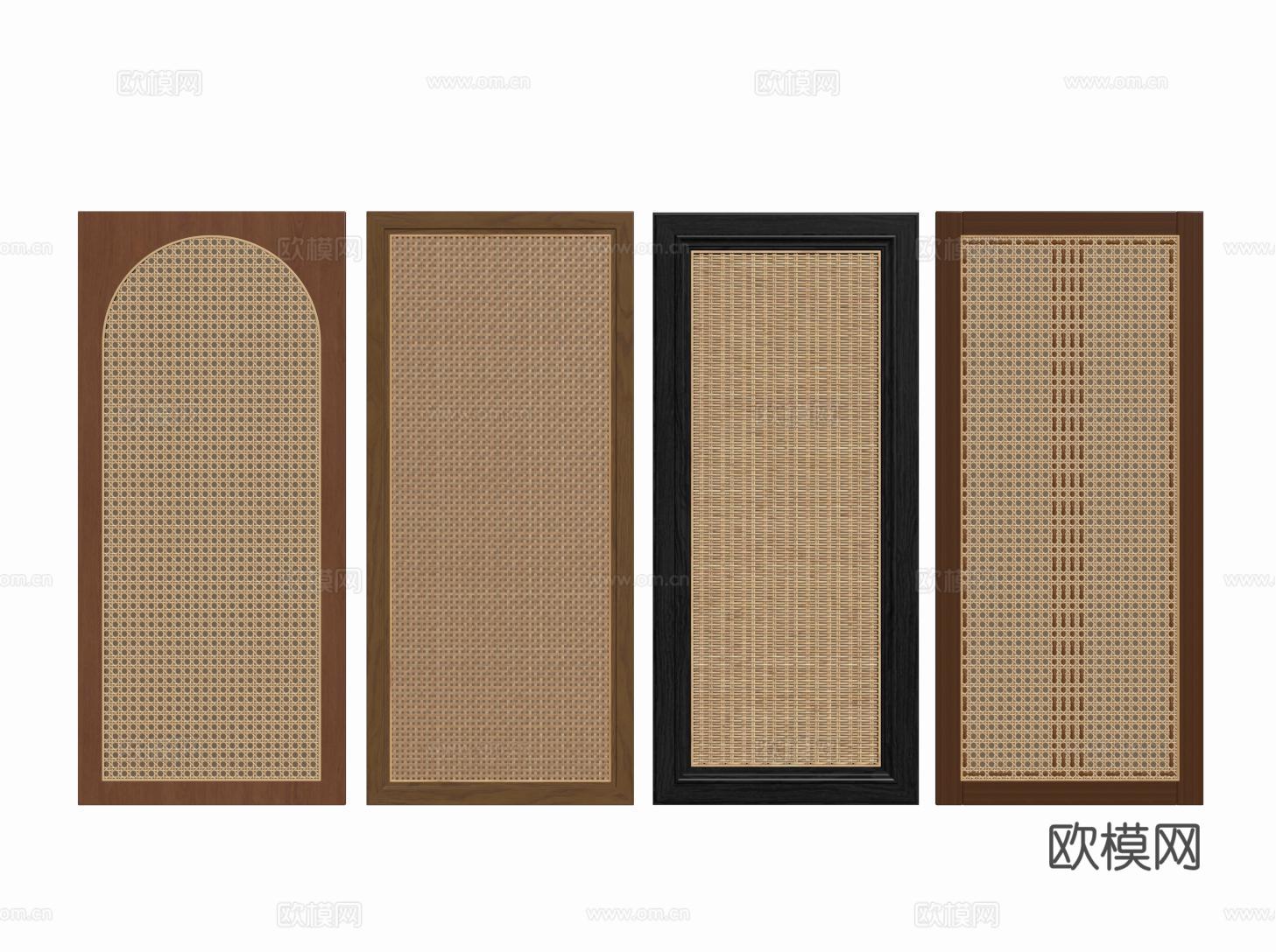 中古侘寂衣柜门 门板 藤编衣柜门 竹编柜门su模型