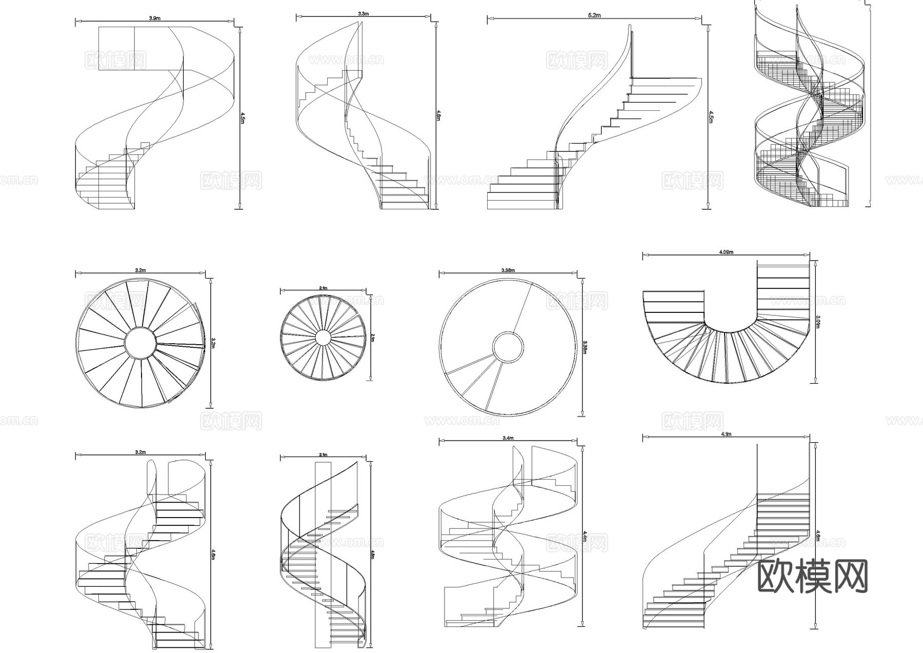 旋转楼梯扶手楼梯CAD图库cad施工图