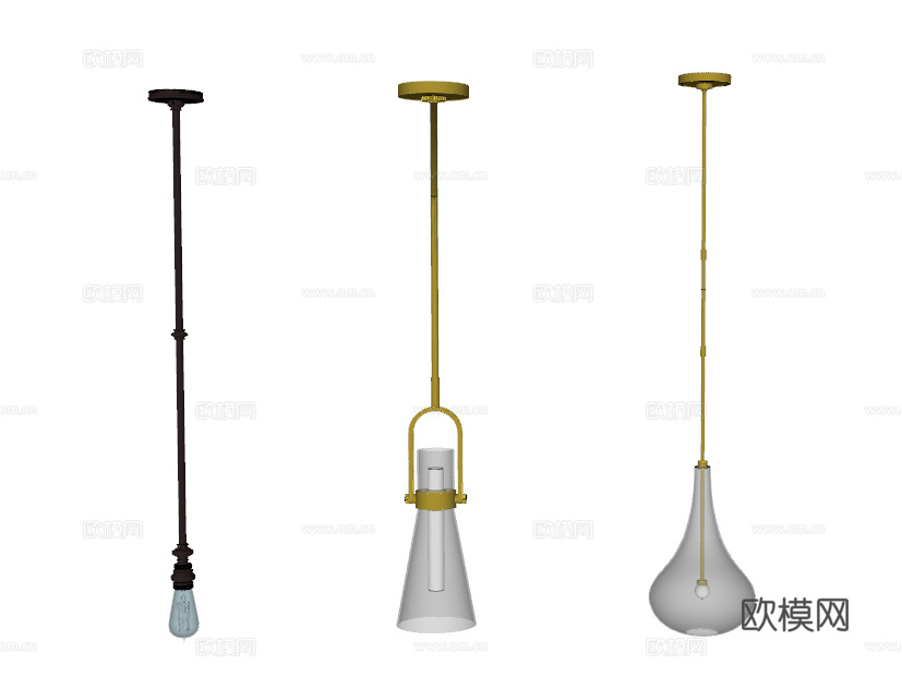 现代小吊灯金属吊灯 复古吊灯 餐厅小吊灯su模型