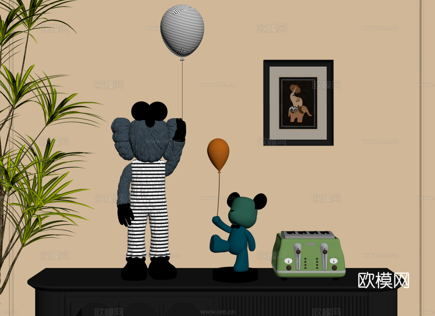 现代卡通雕塑 暴力熊雕塑 公仔su模型