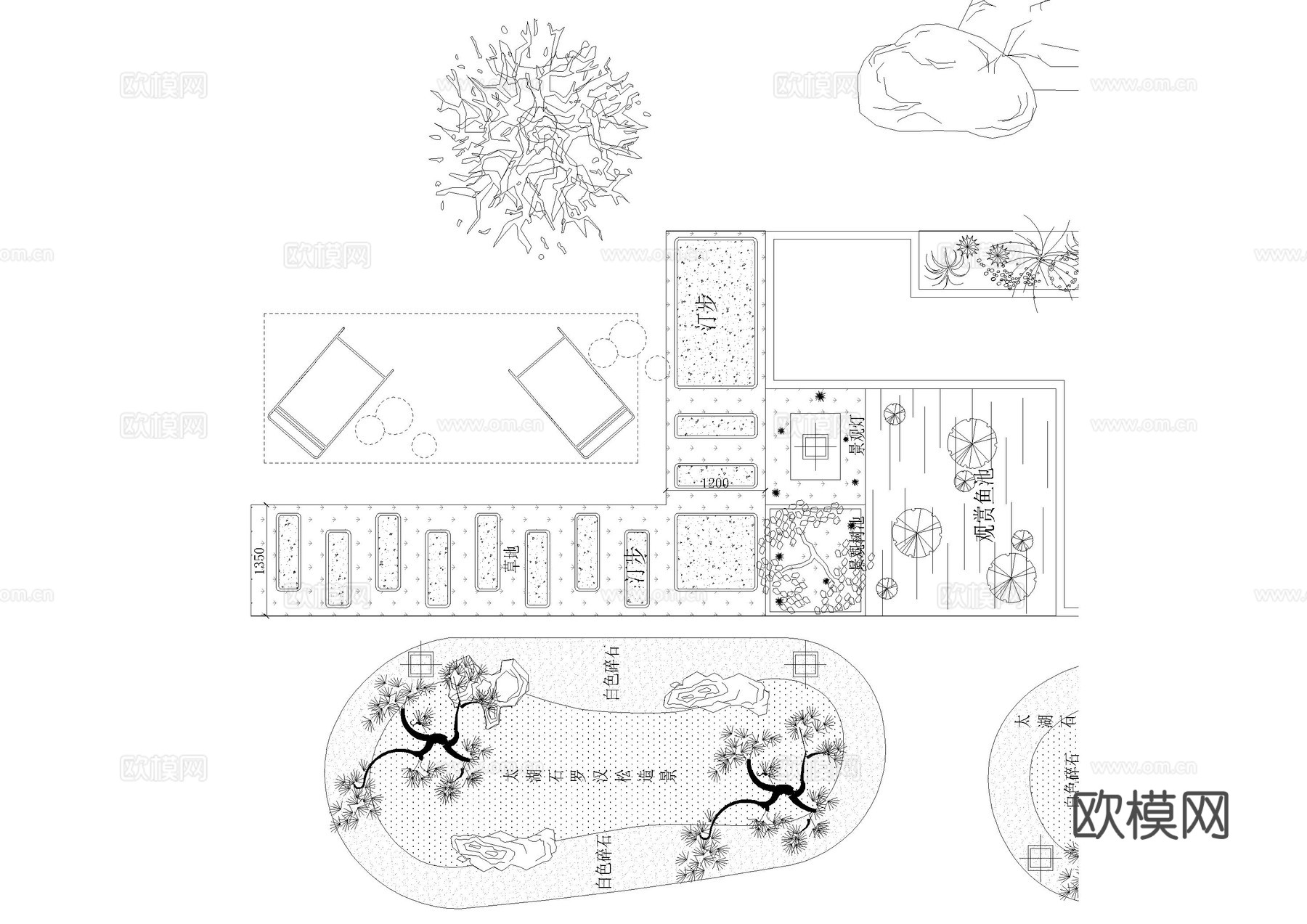 日式枯山水景观小品cad图块平面cad施工图