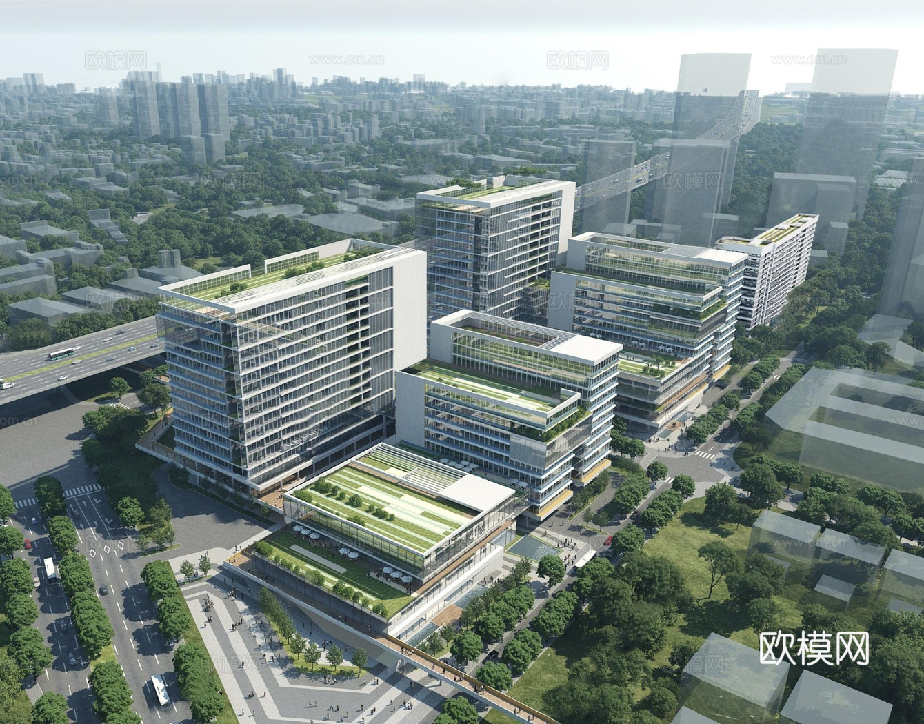 现代产业园建筑  空中绿化 产业园区su模型