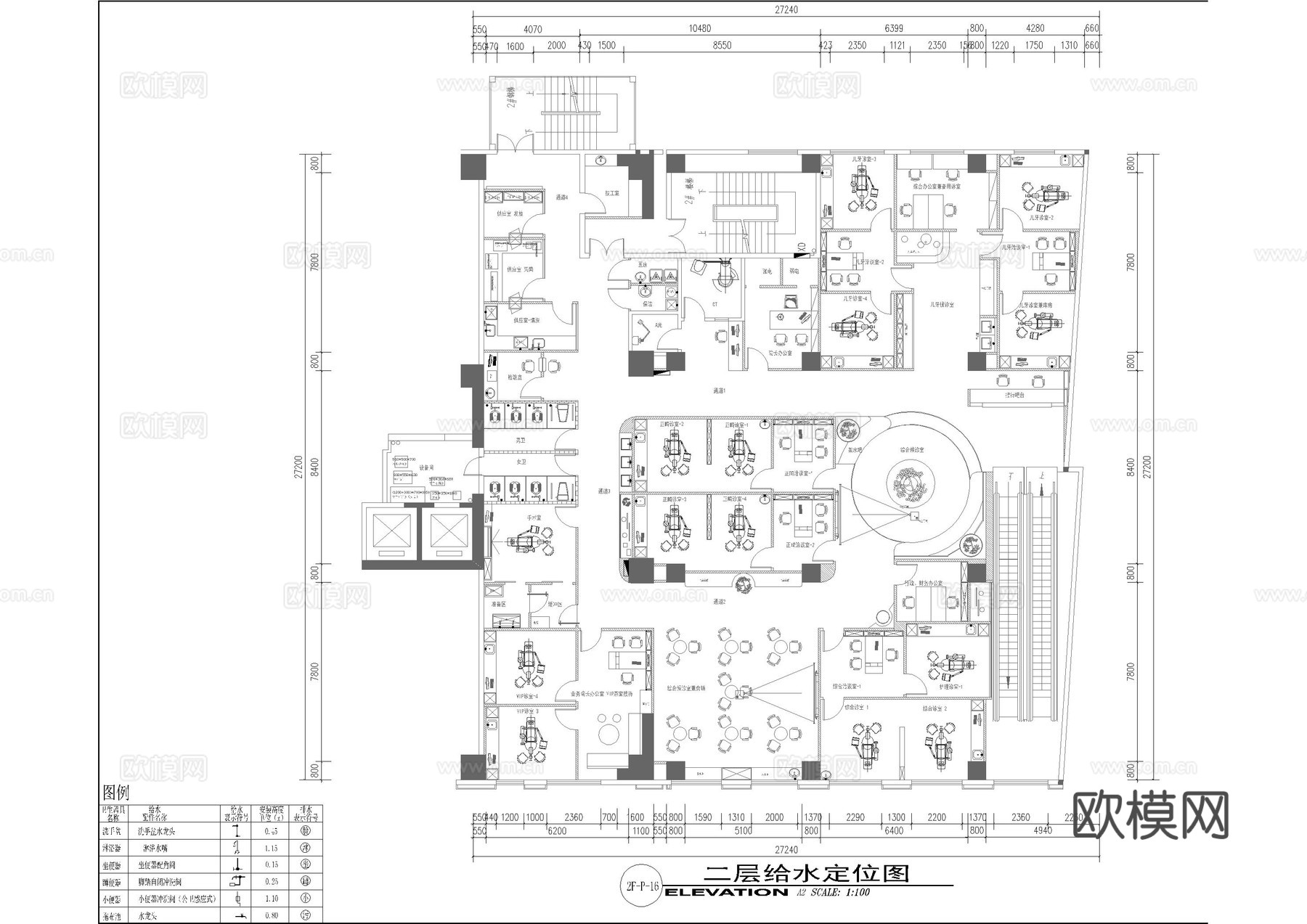 儿童牙科医院平面施工图cad施工图