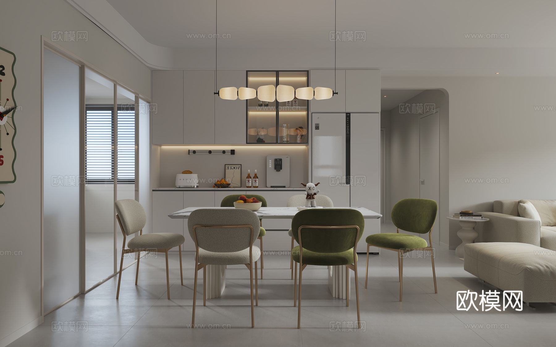 奶油风客餐厅3d模型下载（渲染图4）