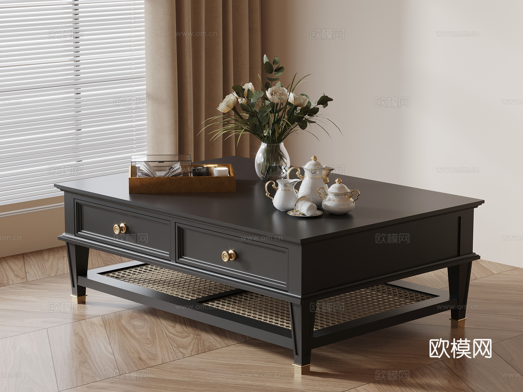 法式复古茶几 方形茶几su模型