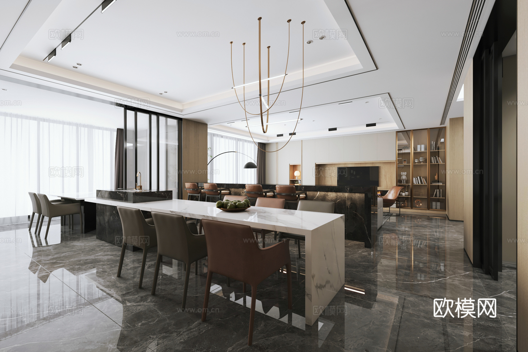意式客餐厅厨房玄关3d模型下载（渲染图6）