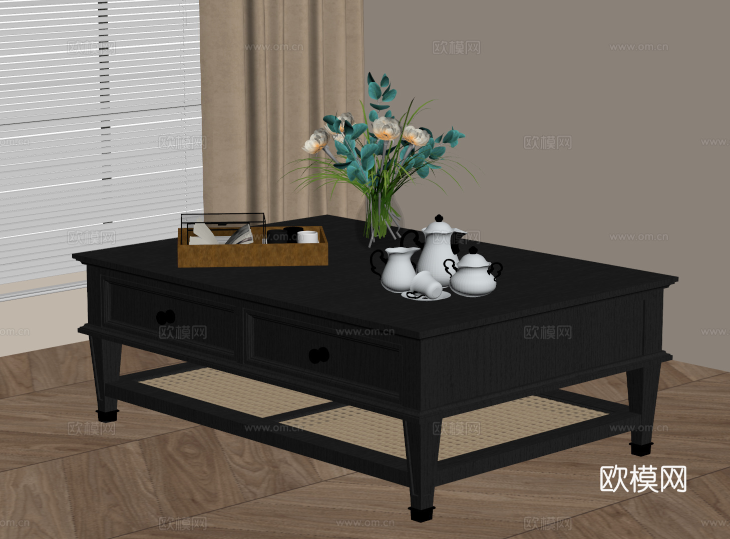 法式复古茶几 方形茶几su模型